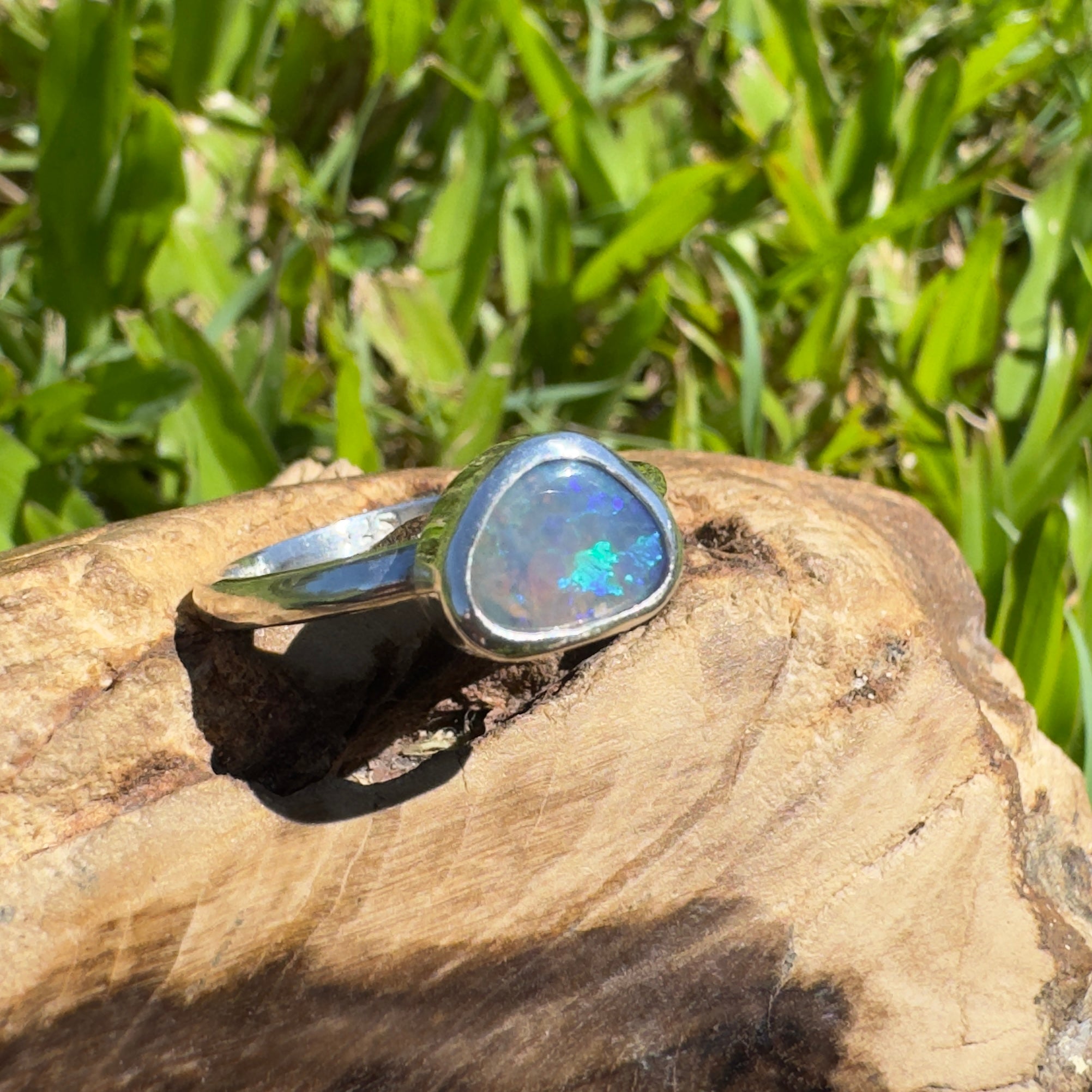 0.9ct Lightning Ridge Opal Ring ~ 'Hamilton Blues' | 925 Sterling Silver | Solid Australian Opal