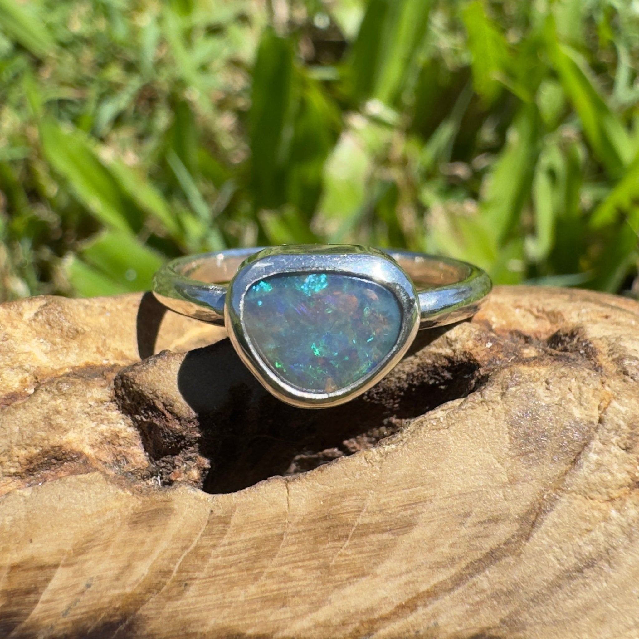 0.9ct Lightning Ridge Opal Ring ~ 'Hamilton Blues' | 925 Sterling Silver | Solid Australian Opal