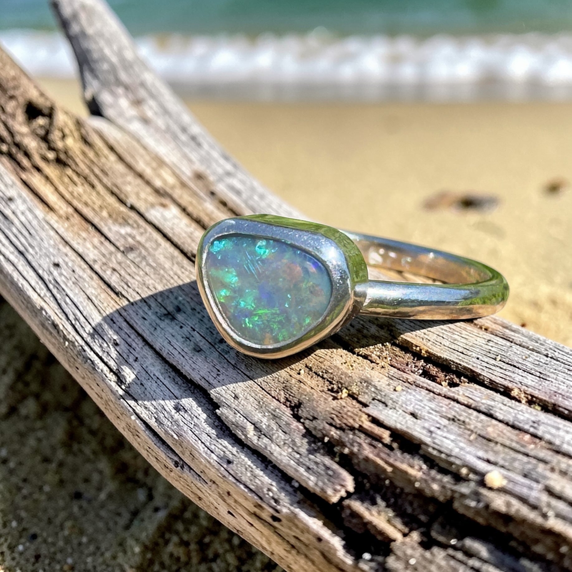 0.9ct Lightning Ridge Opal Ring ~ 'Hamilton Blues' | 925 Sterling Silver | Solid Australian Opal