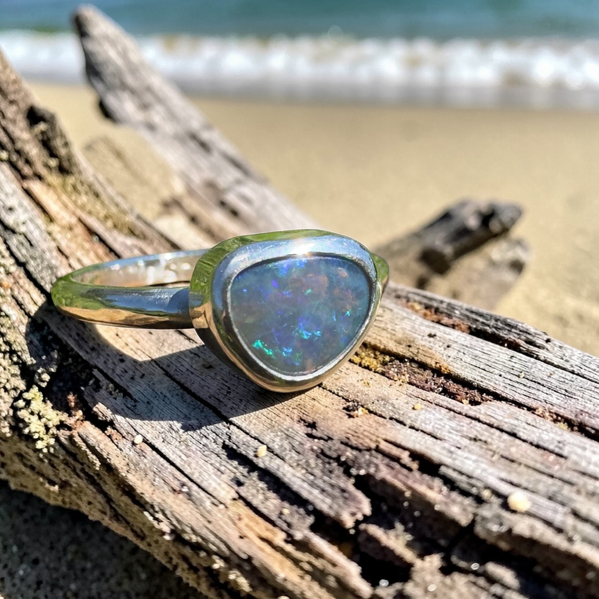 0.9ct Lightning Ridge Opal Ring ~ 'Hamilton Blues' | 925 Sterling Silver | Solid Australian Opal