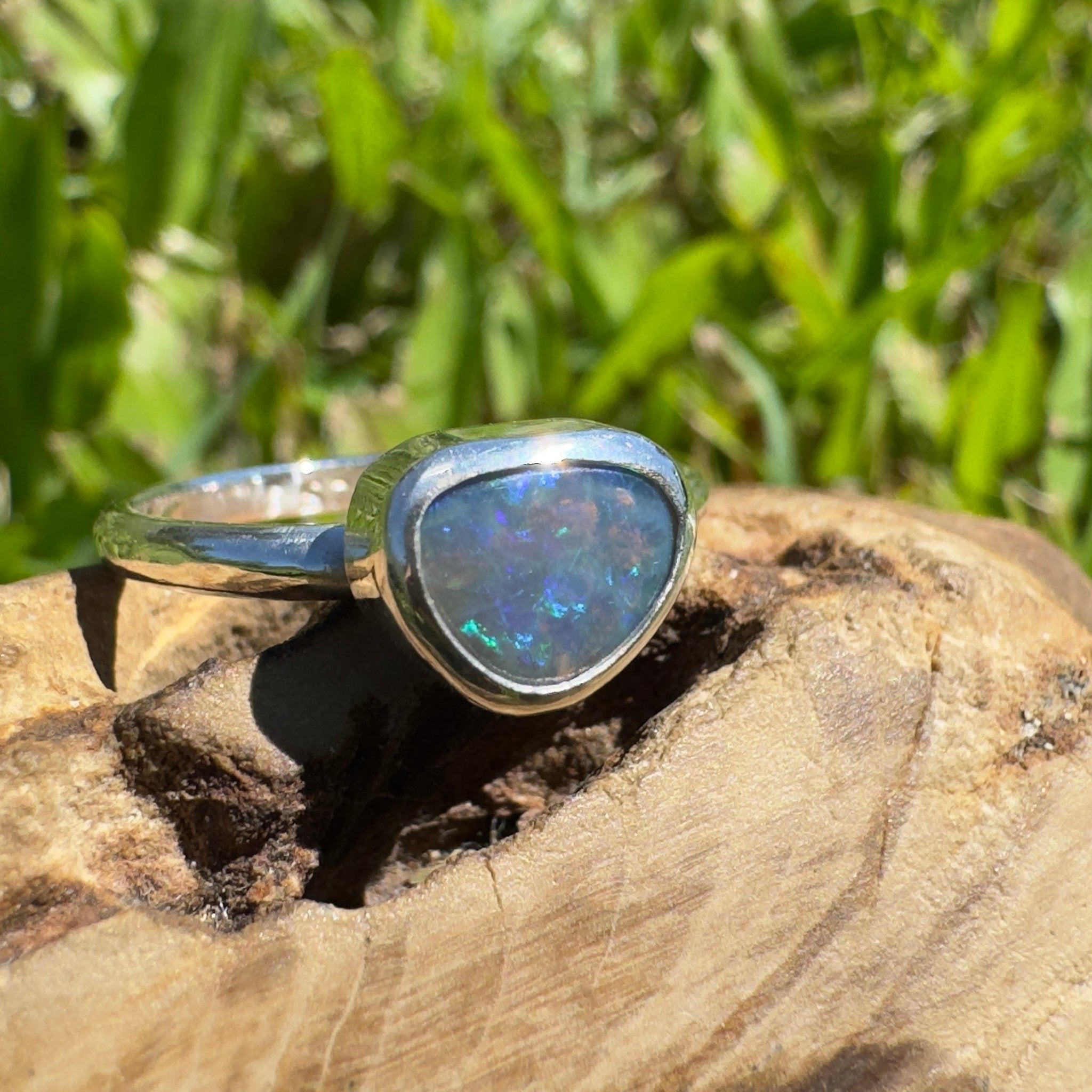 0.9ct Lightning Ridge Opal Ring ~ 'Hamilton Blues' | 925 Sterling Silver | Solid Australian Opal