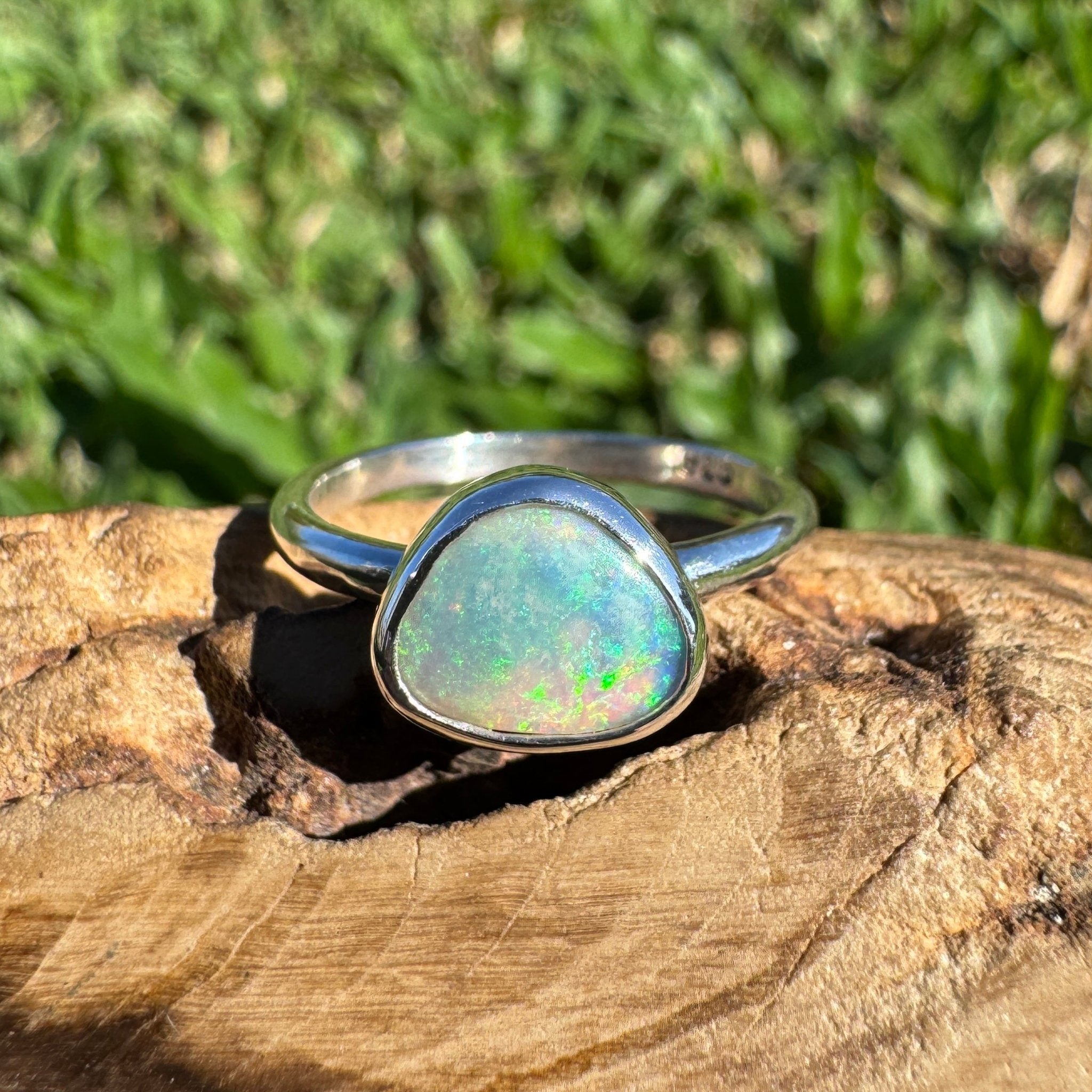 0.9ct Lightning Ridge Semi Black Opal Ring ~ 'Snowy River Rush' | Solid Australian Opal | Hand-Cut