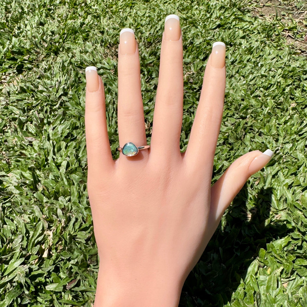 0.9ct Lightning Ridge Semi Black Opal Ring ~ 'Snowy River Rush' | Solid Australian Opal | Hand-Cut