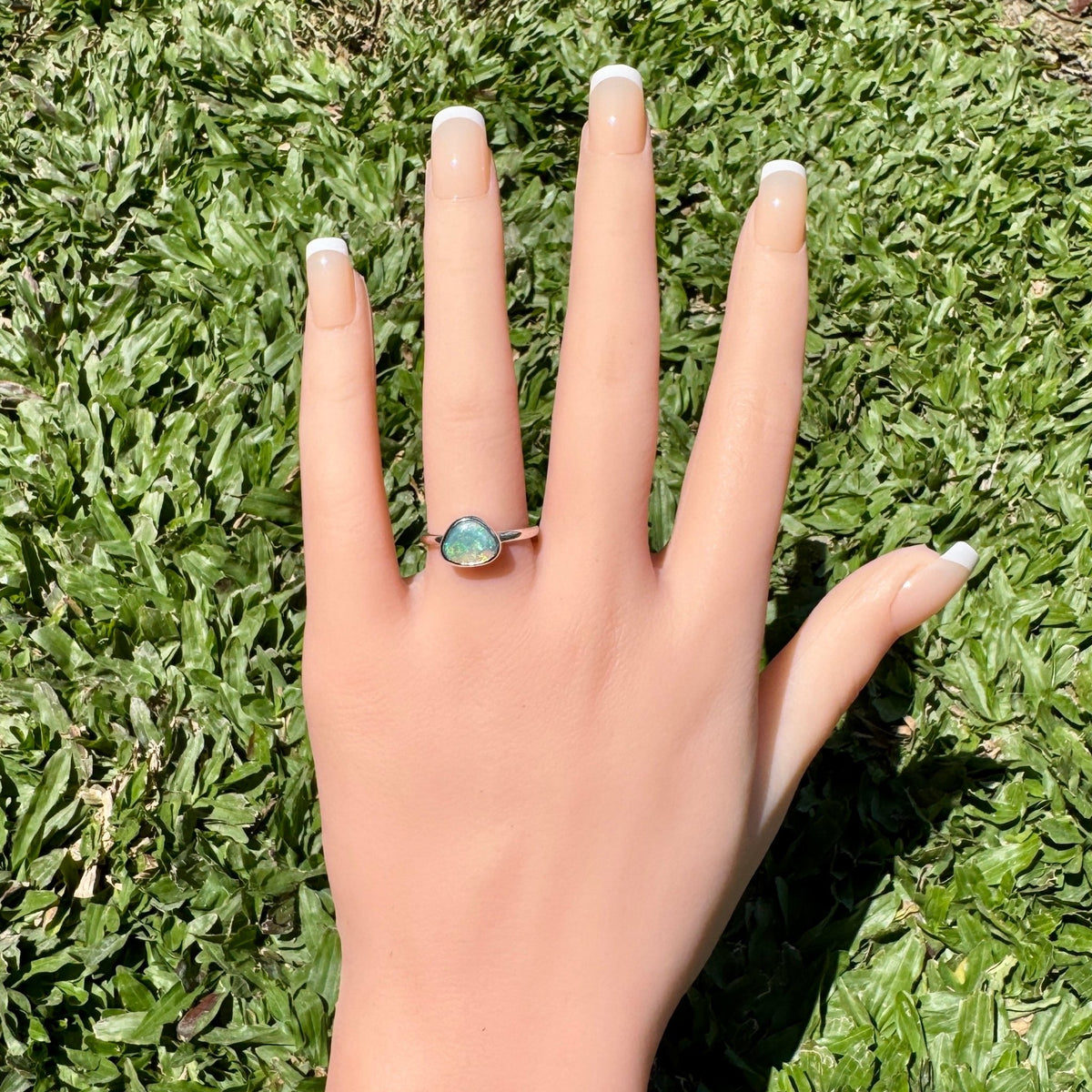 0.9ct Lightning Ridge Semi Black Opal Ring ~ 'Snowy River Rush' | Solid Australian Opal | Hand-Cut