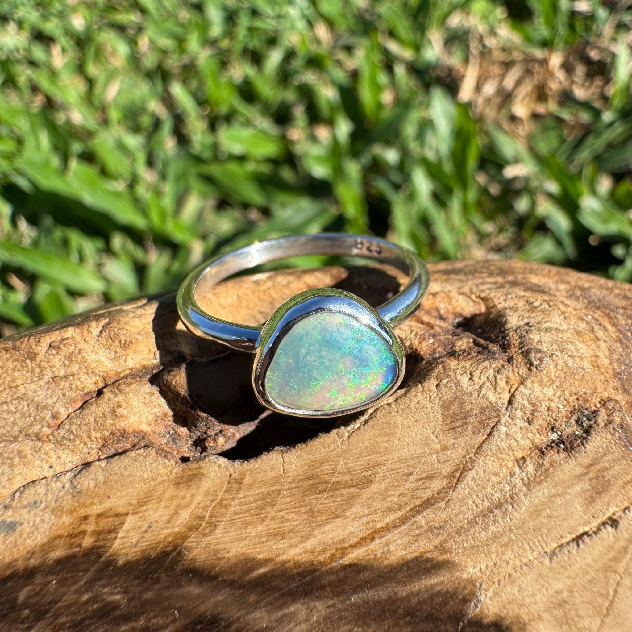 0.9ct Lightning Ridge Semi Black Opal Ring ~ 'Snowy River Rush' | Solid Australian Opal | Hand-Cut