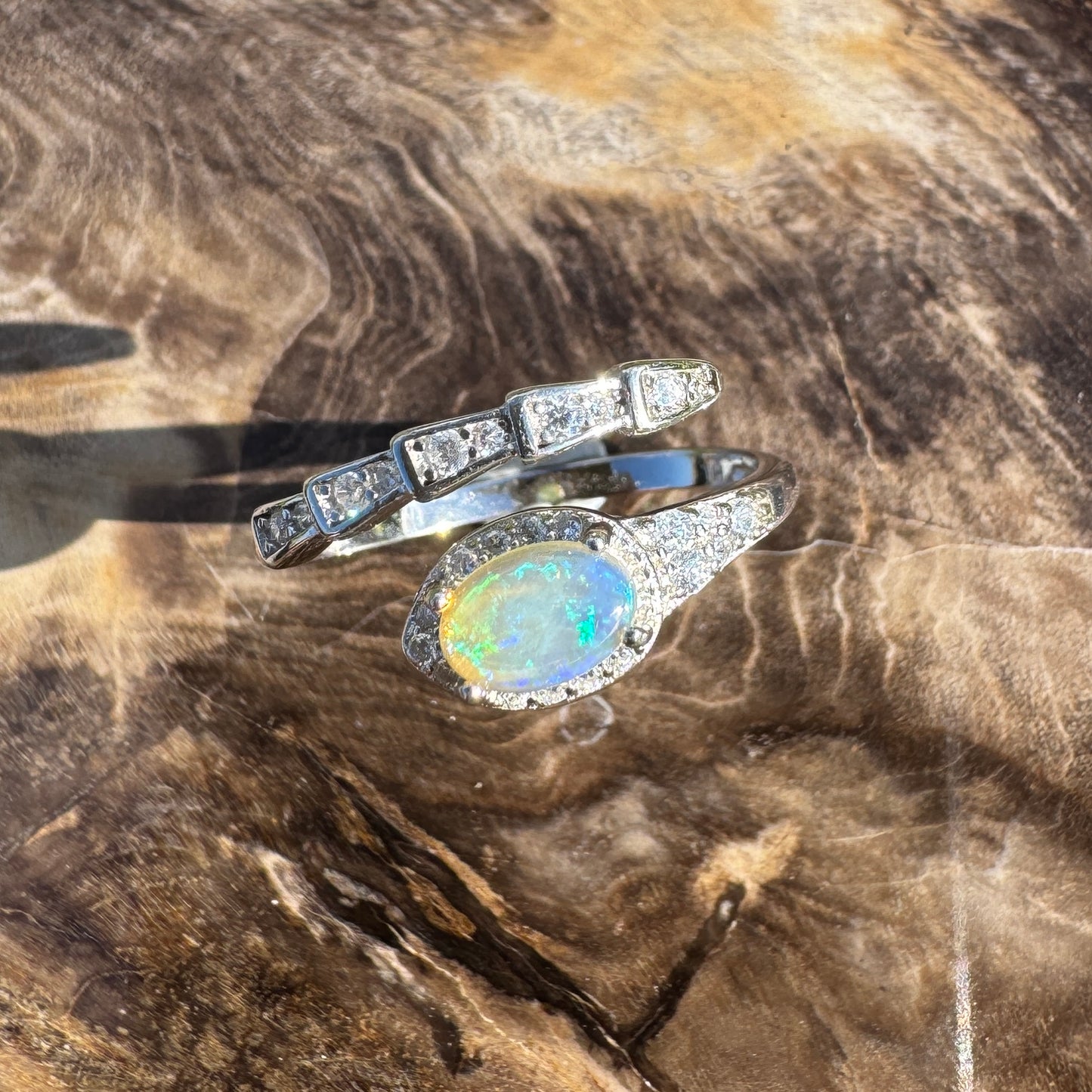 ‘Lagoon Blues' ~ Handcrafted 0.5ct Solid Lightning Ridge Opal and Cubic Zirconia Sterling Silver Ring