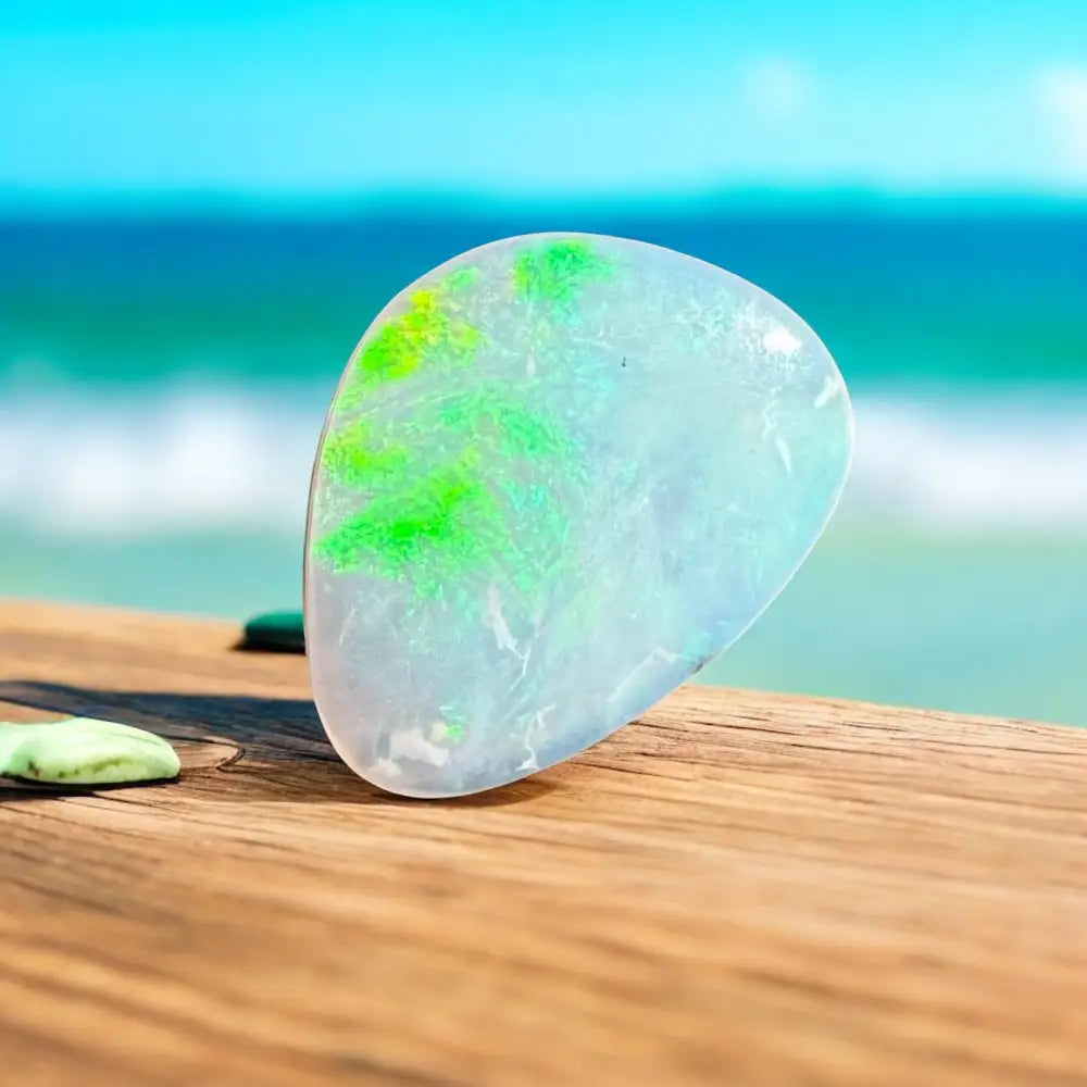 Translucent jade stone with green inclusions.