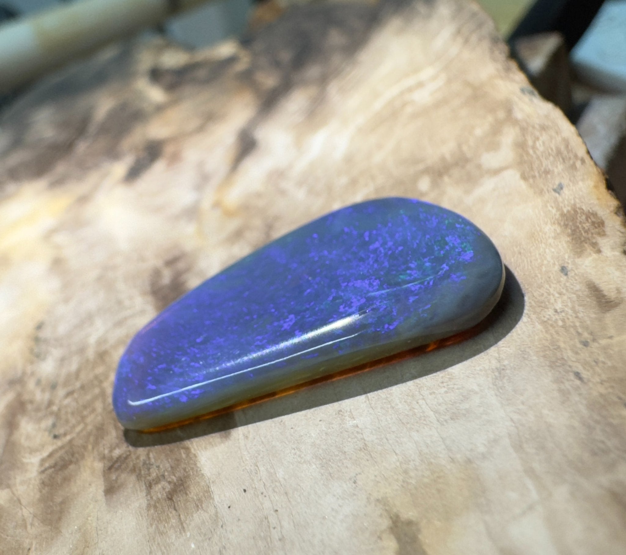 10.3ct Hand - cut Solid Lightning Ridge Semi Black Opal