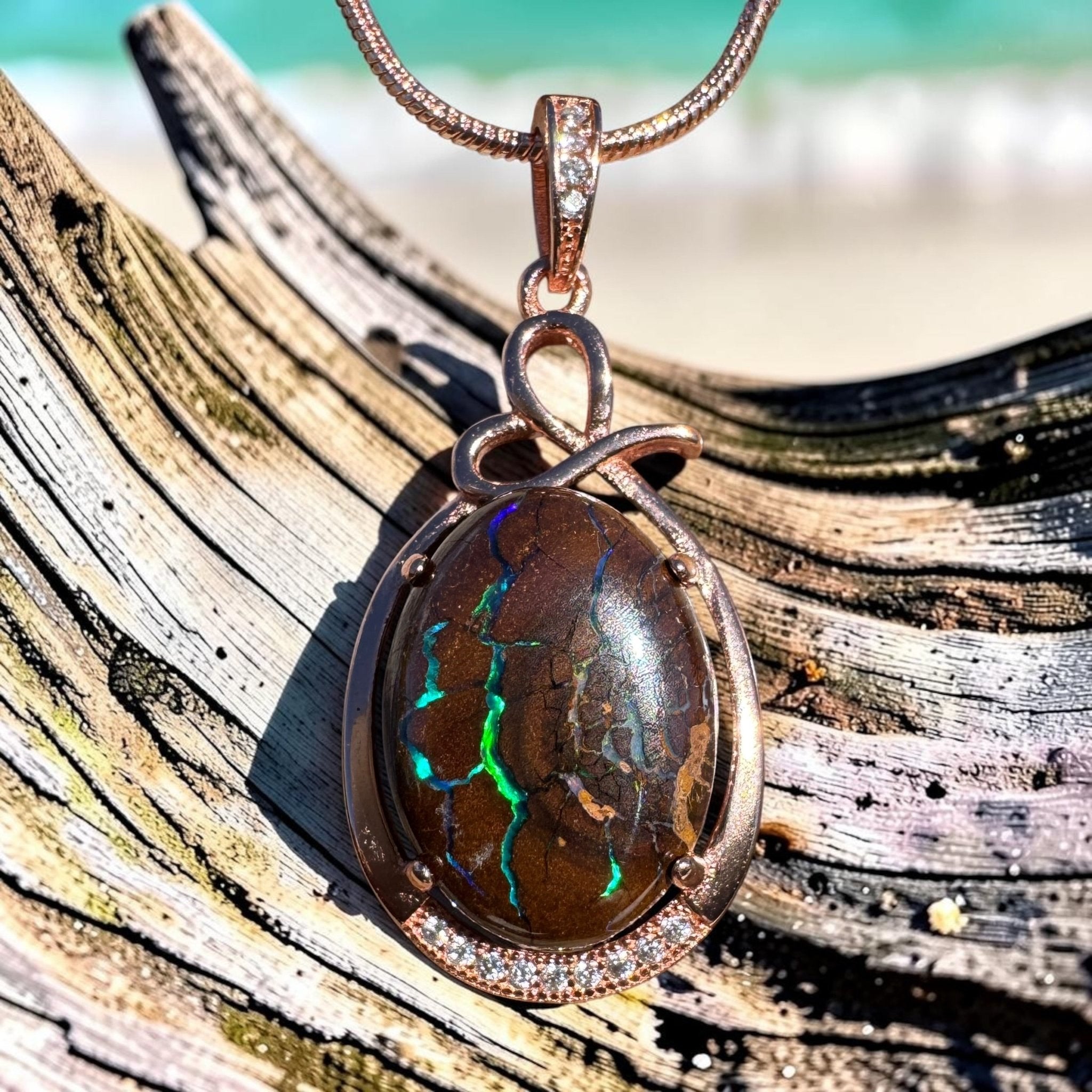 10.3ct Queensland Opal Pendant Necklace ~ 'Barrington Tops Twilight' | Rose Gold Coated 925 Sterling Silver | Solid Australian Opal