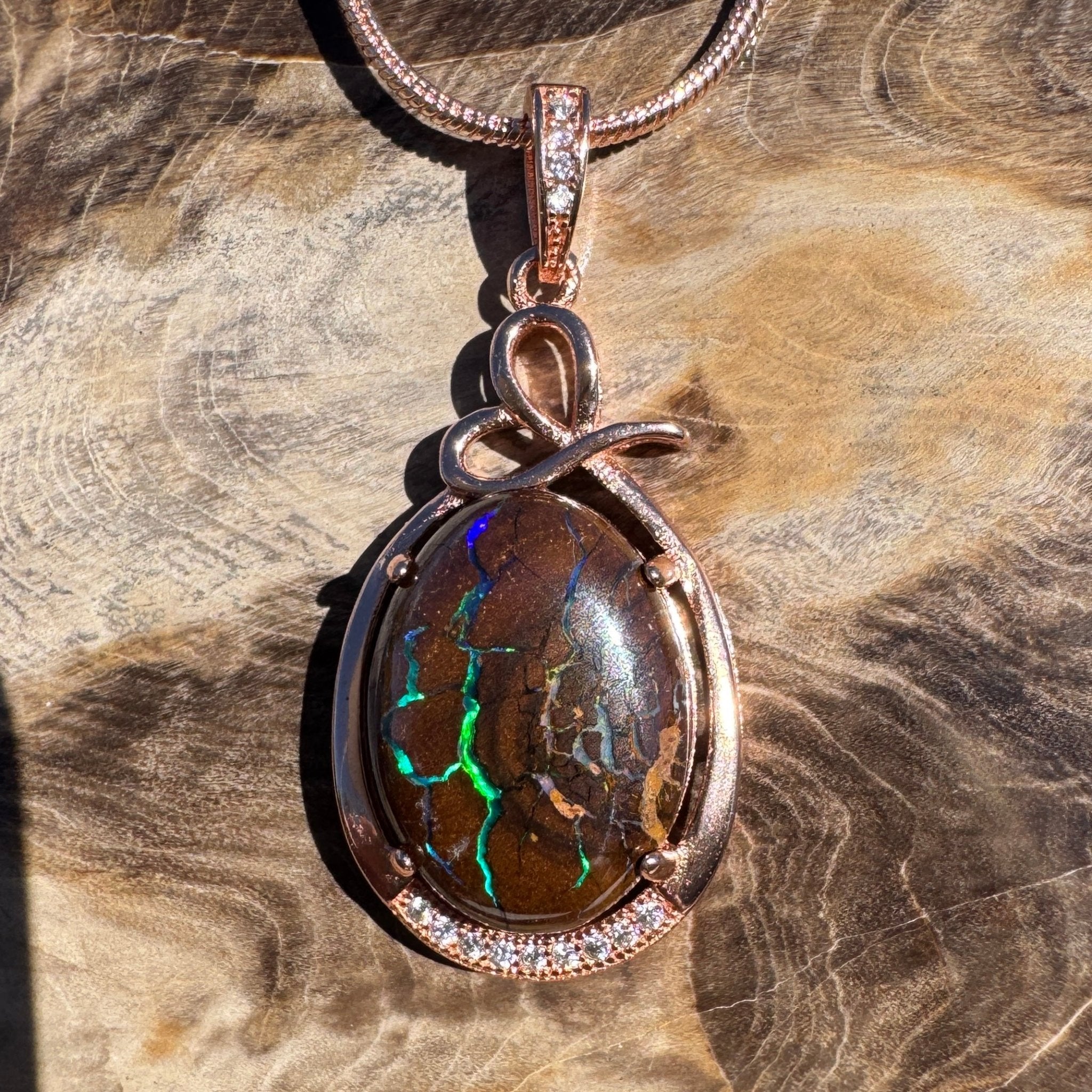 10.3ct Queensland Opal Pendant Necklace ~ 'Barrington Tops Twilight' | Rose Gold Coated 925 Sterling Silver | Solid Australian Opal