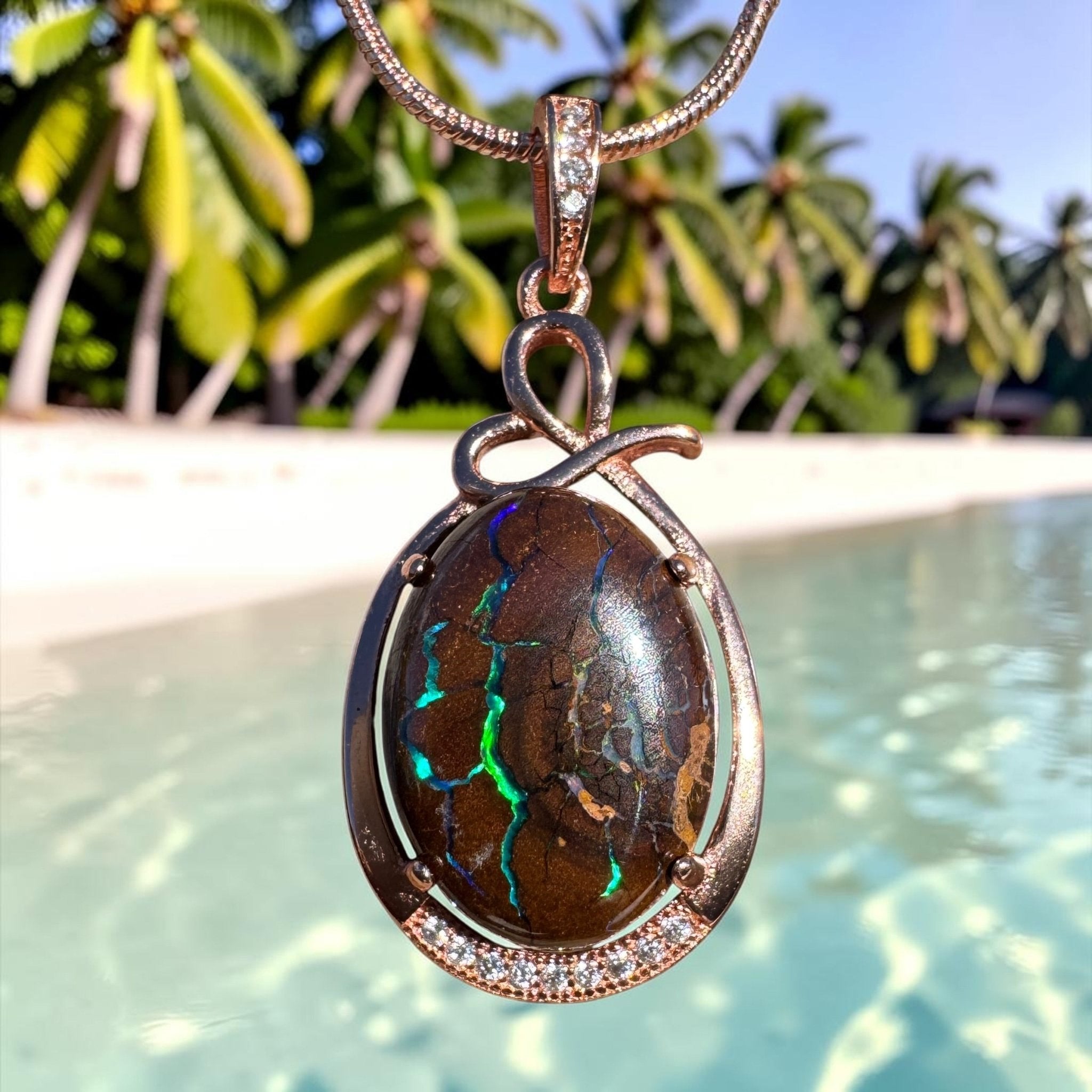 10.3ct Queensland Opal Pendant Necklace ~ 'Barrington Tops Twilight' | Rose Gold Coated 925 Sterling Silver | Solid Australian Opal