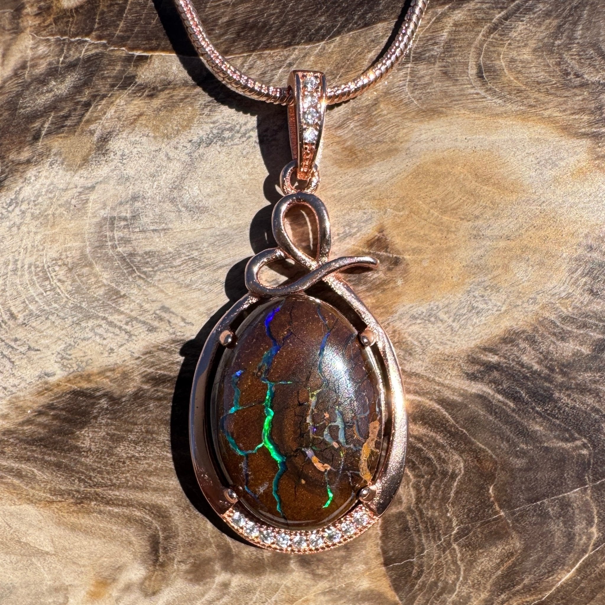 10.3ct Queensland Opal Pendant Necklace ~ 'Barrington Tops Twilight' | Rose Gold Coated 925 Sterling Silver | Solid Australian Opal