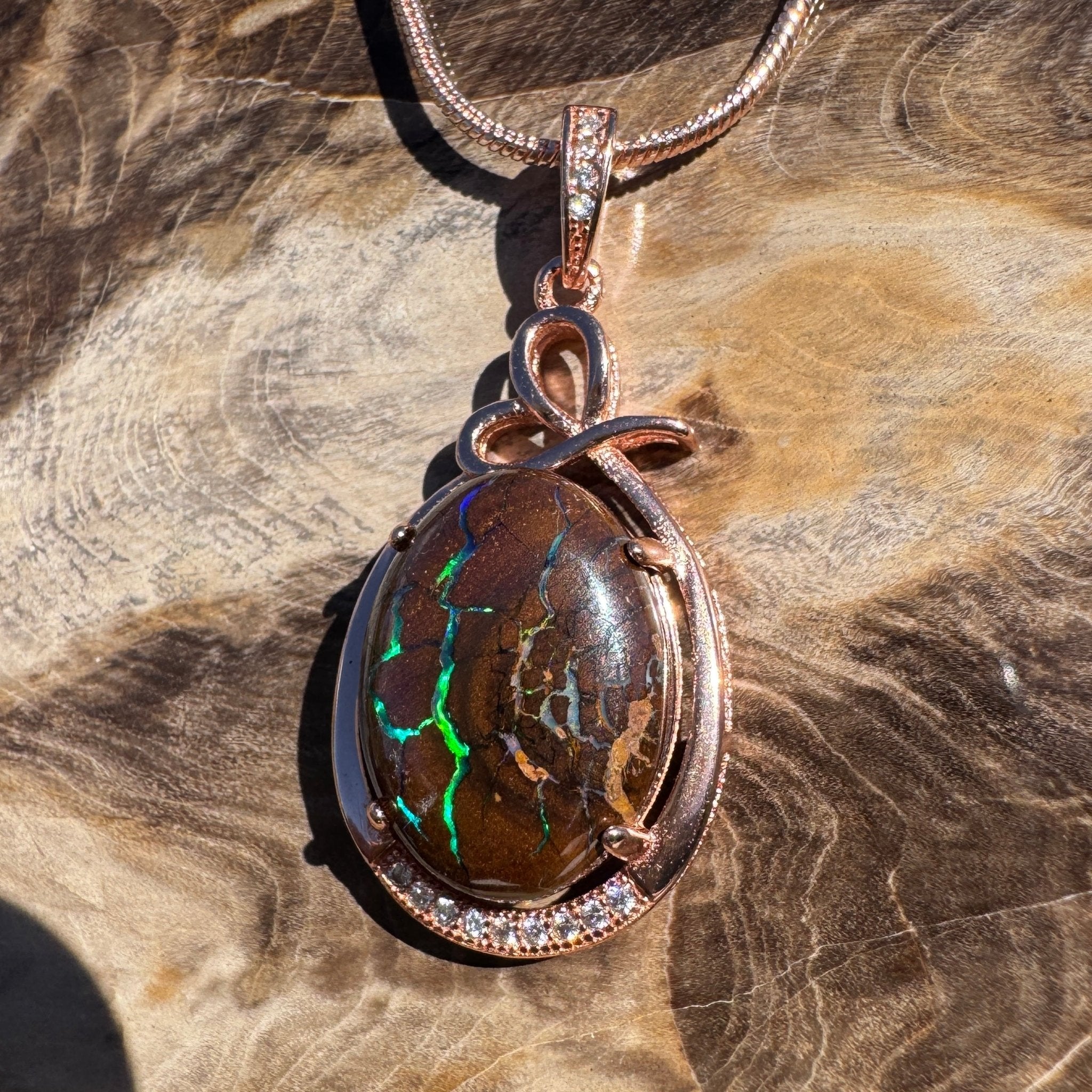 10.3ct Queensland Opal Pendant Necklace ~ 'Barrington Tops Twilight' | Rose Gold Coated 925 Sterling Silver | Solid Australian Opal