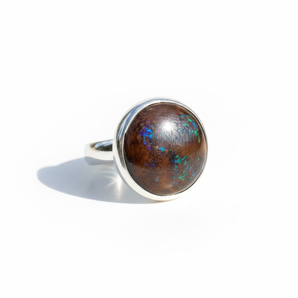 11.1ct Solid Queensland Boulder Opal Ring 'Whitsunday Tidefire' | 925 Sterling Silver | Solid Australian Opal
