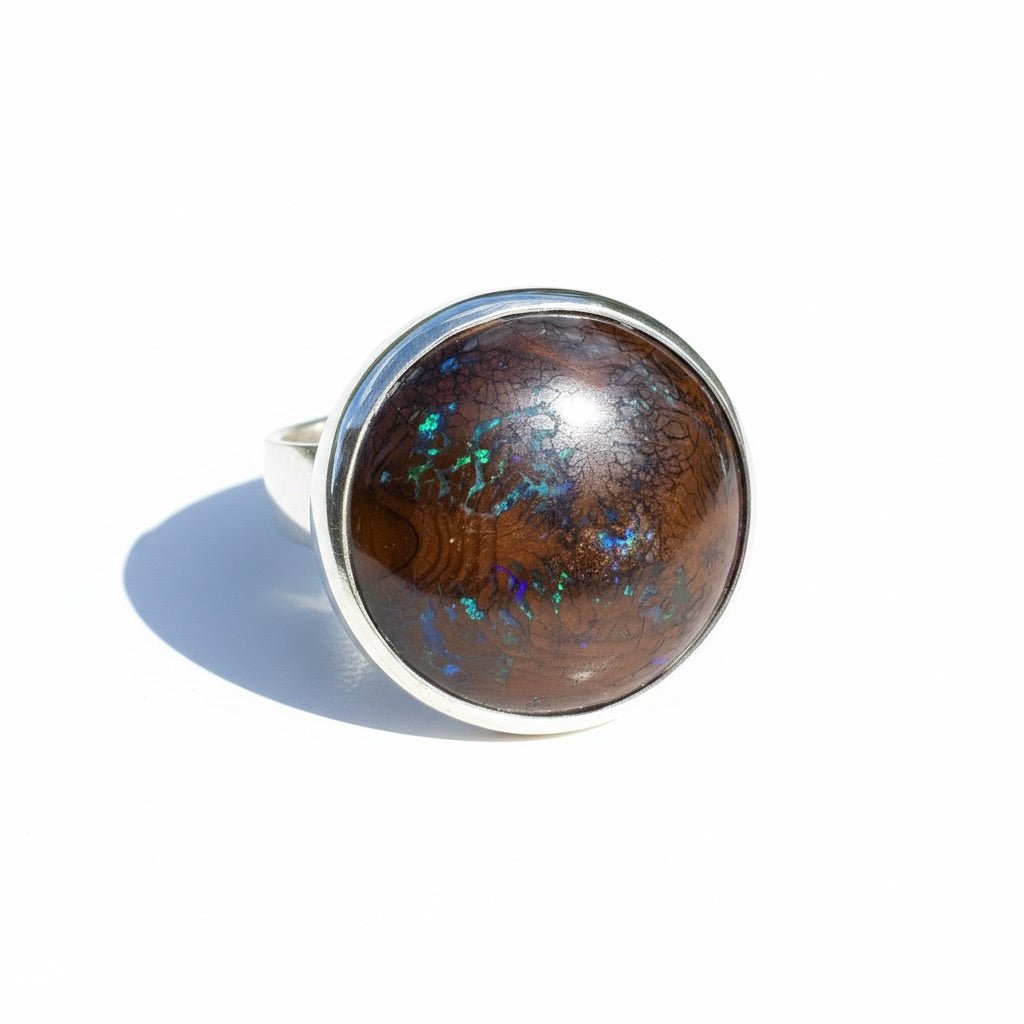 11.1ct Solid Queensland Boulder Opal Ring 'Whitsunday Tidefire' | 925 Sterling Silver | Solid Australian Opal