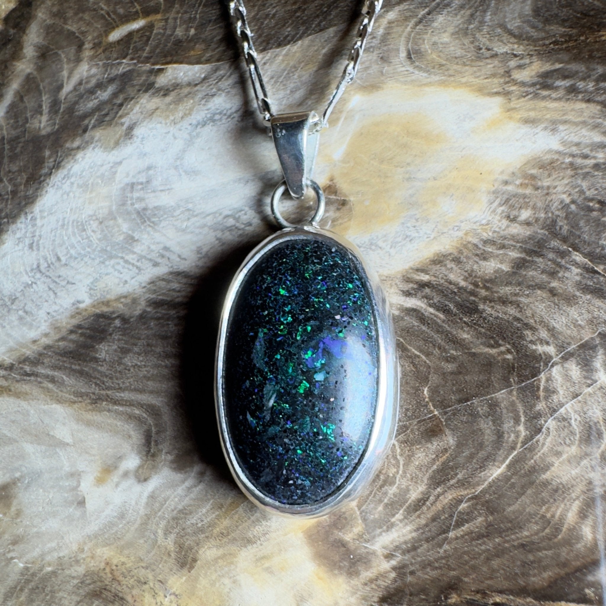 11.3ct Andamooka Matrix Opal Pendant Necklace ~ 'Coorong Nightfall' | 925 Sterling Silver | Solid Australian Opal