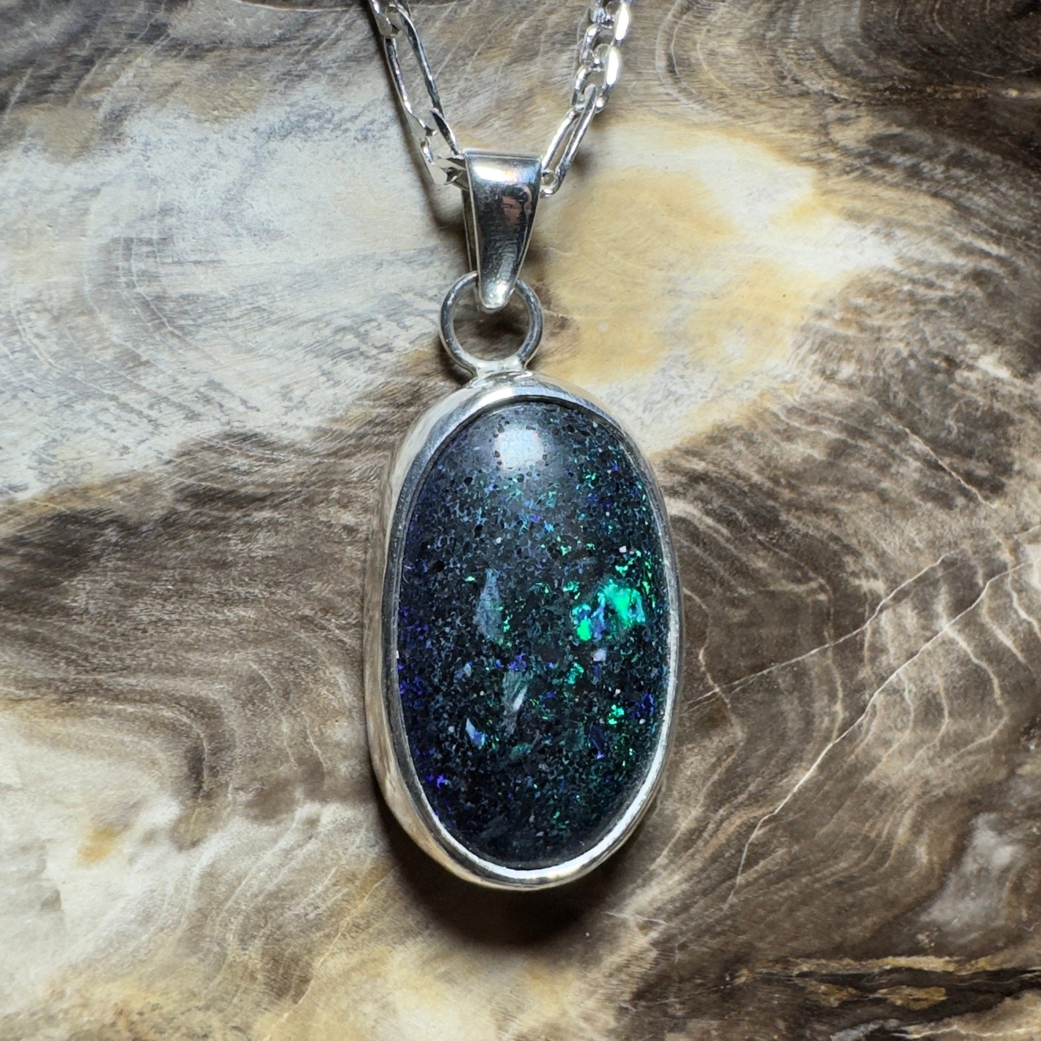 11.3ct Andamooka Matrix Opal Pendant Necklace ~ 'Coorong Nightfall' | 925 Sterling Silver | Solid Australian Opal