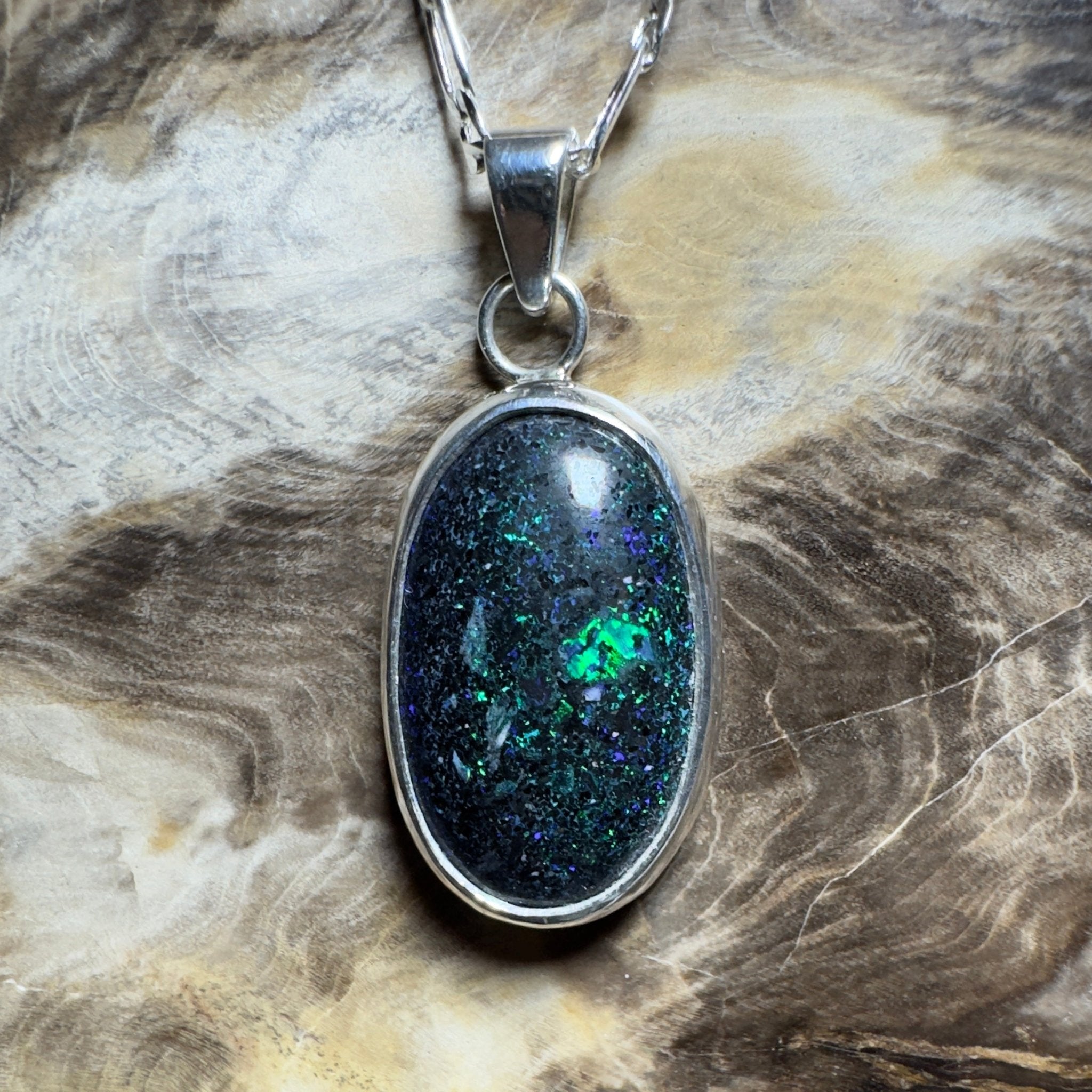 11.3ct Andamooka Matrix Opal Pendant Necklace ~ 'Coorong Nightfall' | 925 Sterling Silver | Solid Australian Opal
