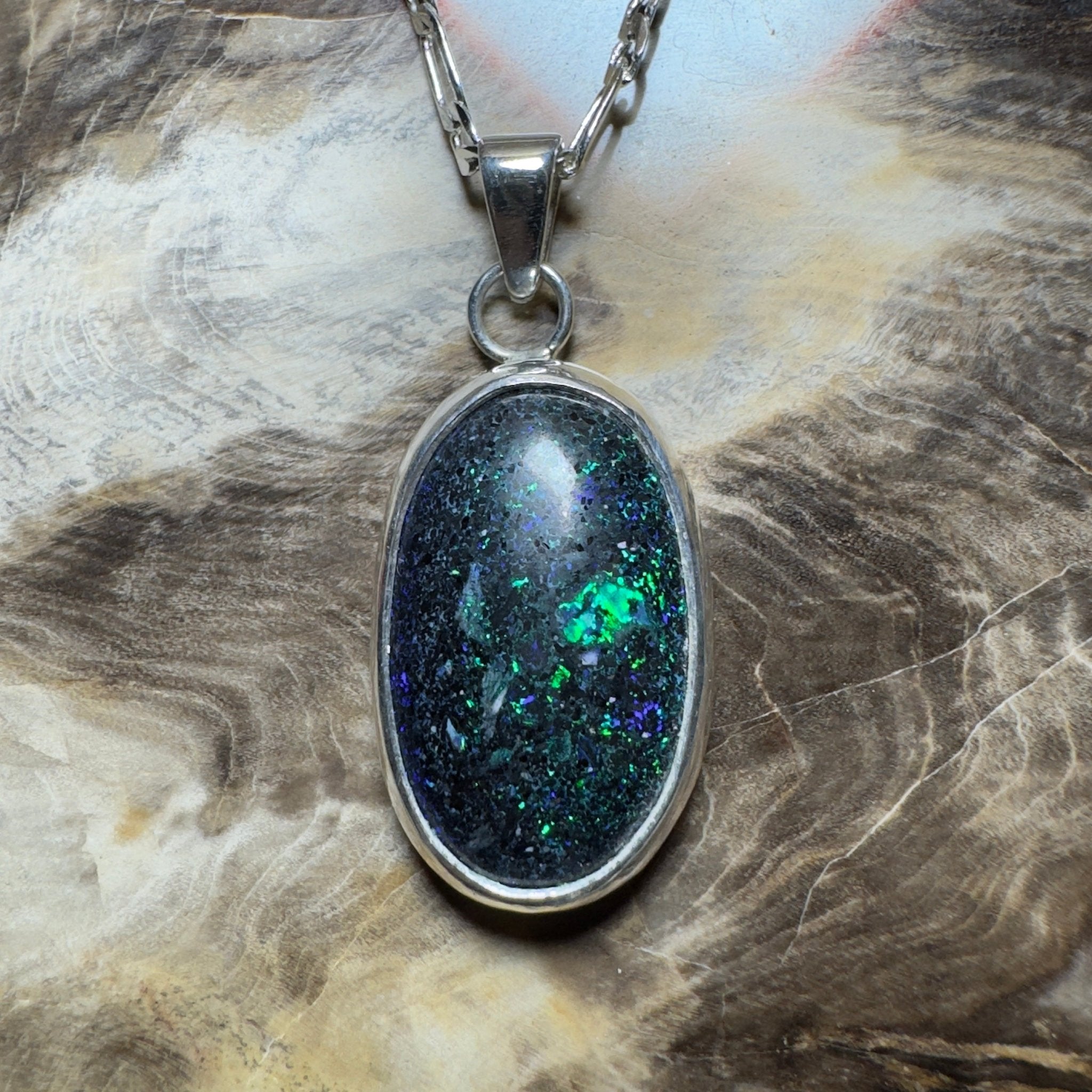 11.3ct Andamooka Matrix Opal Pendant Necklace ~ 'Coorong Nightfall' | 925 Sterling Silver | Solid Australian Opal