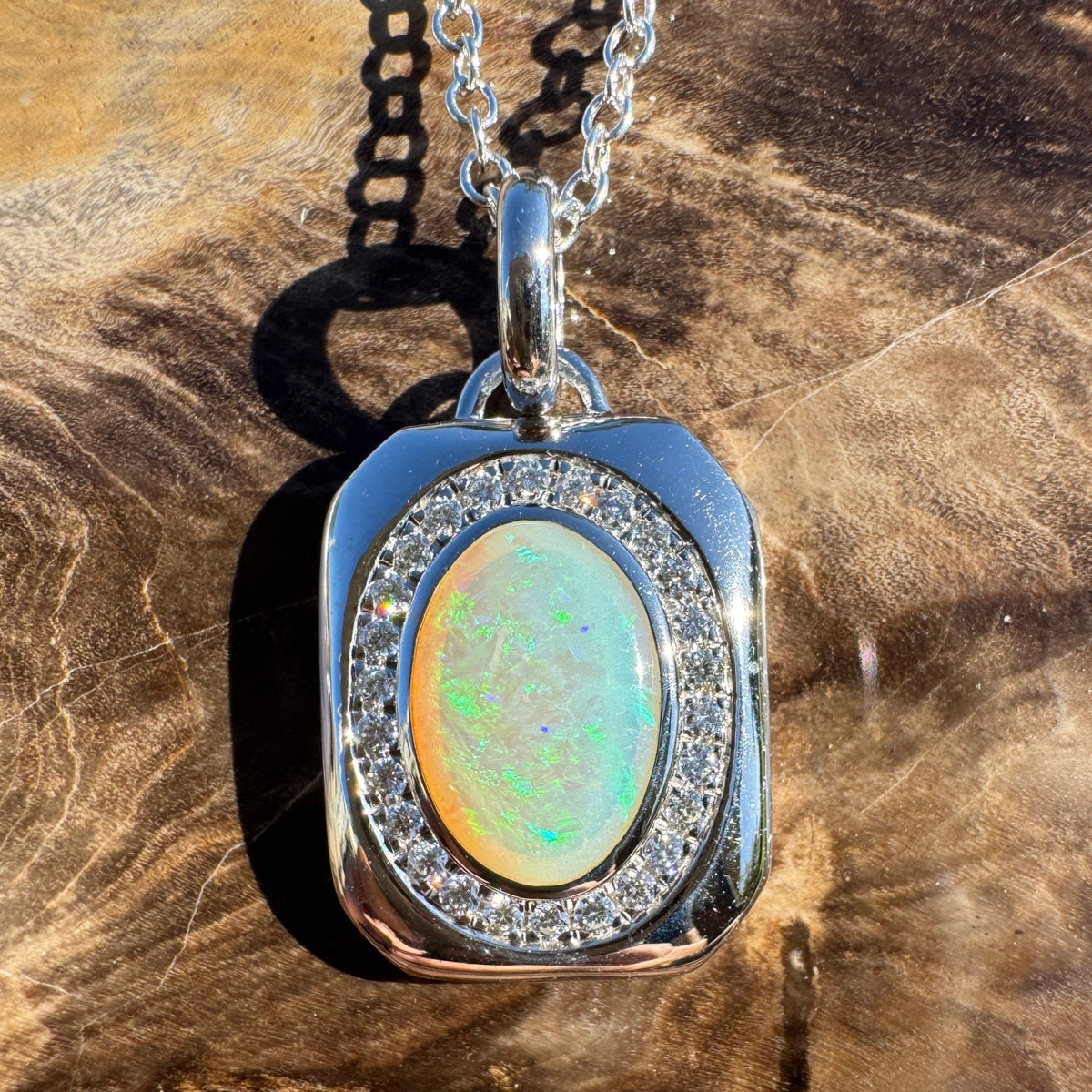 1.1ct Coober Pedy Crystal Opal Pendant Necklace ~ 'Serpentine Falls Light' | 925 Sterling Silver | Solid Australian Opal
