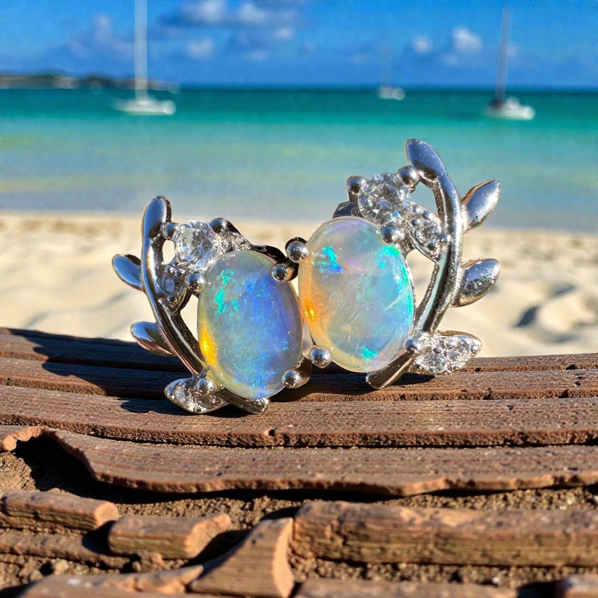 1.1ct Coober Pedy Opal Earrings ~ 'Lake Macquarie Glow' | 925 Sterling Silver | Solid Australian Opal