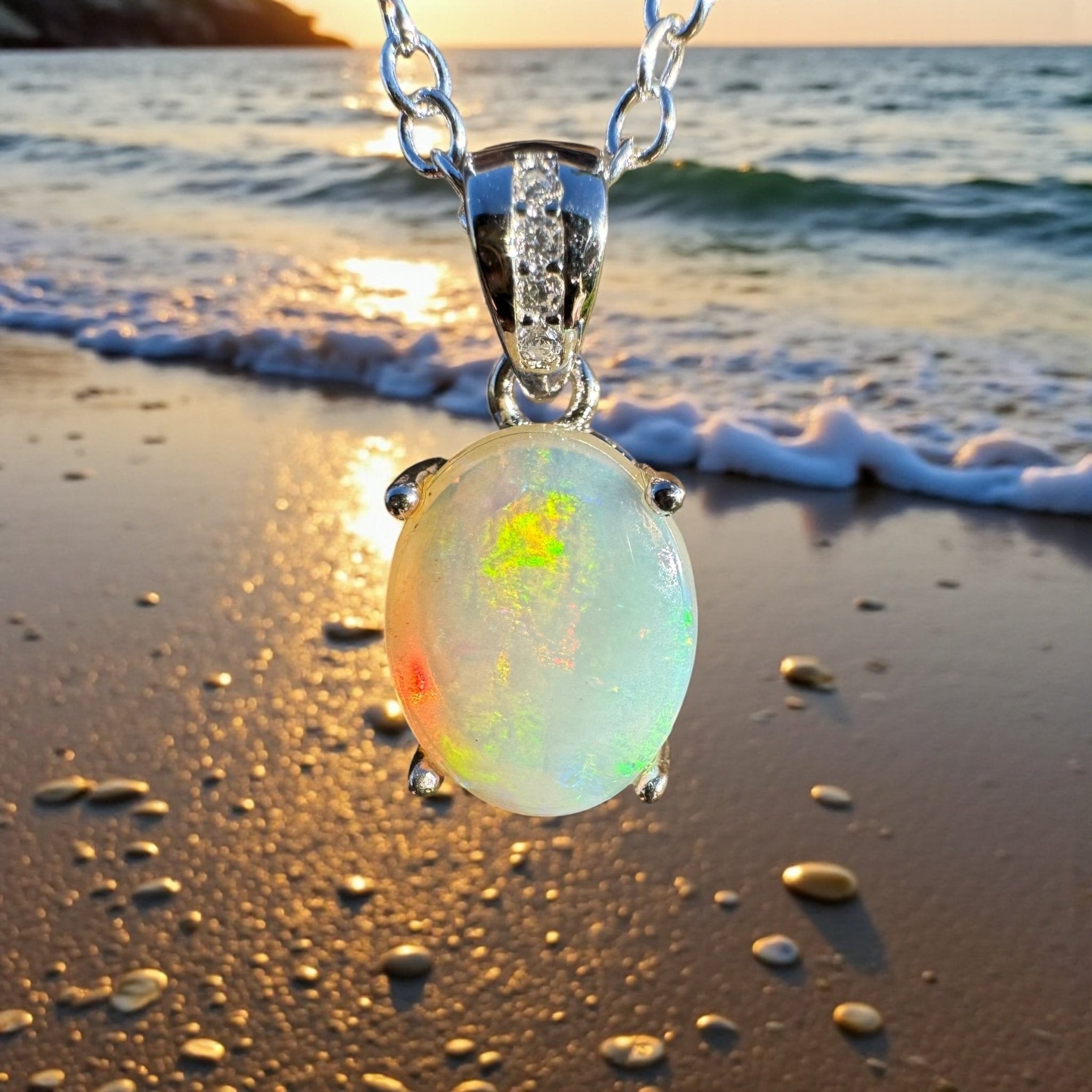 1.1ct Coober Pedy Opal Pendant Necklace ~ 'Coral Coast Curio ~' | 925 Sterling Silver | Solid Australian Opal