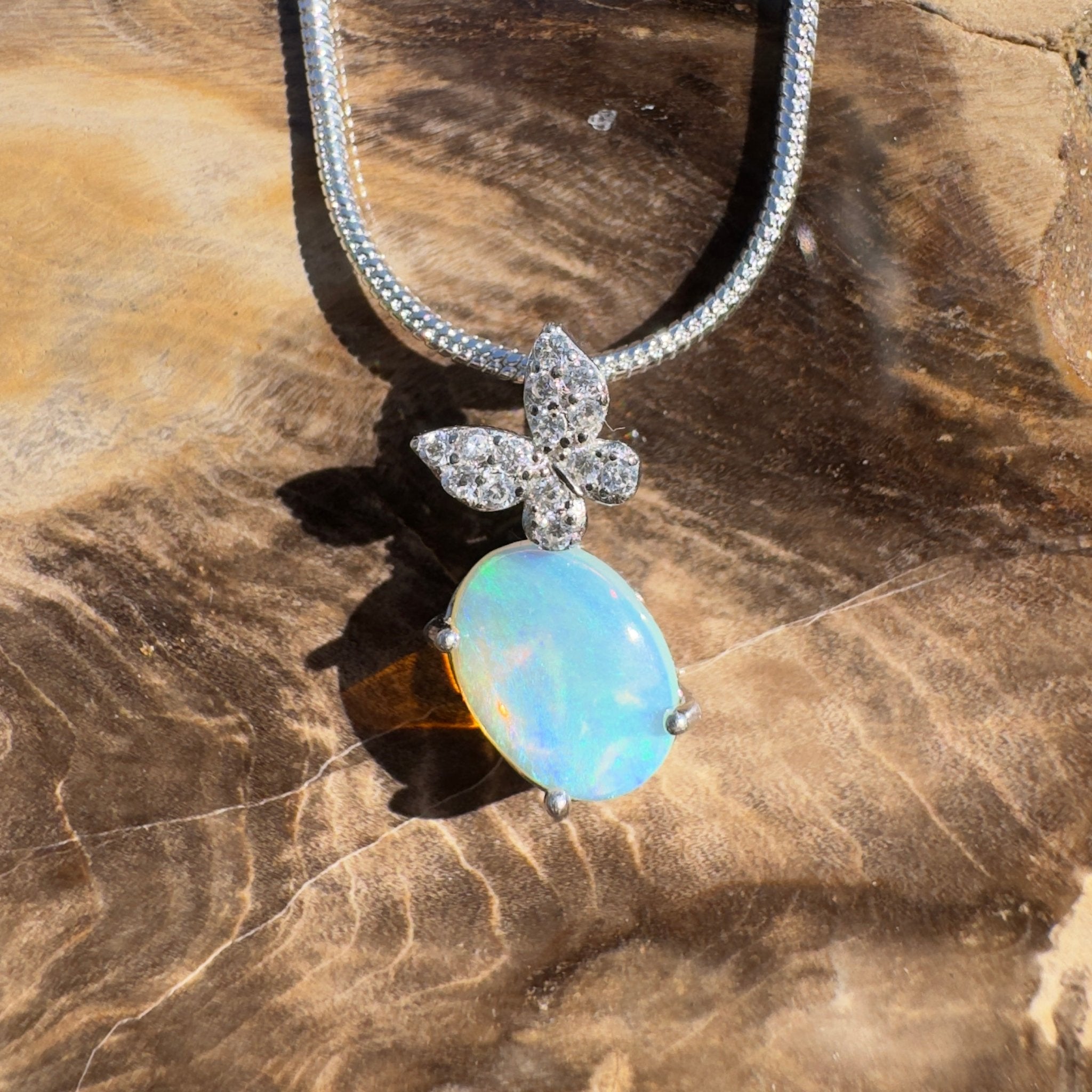 1.1ct Coober Pedy Opal Pendant Necklace ~ 'Goolwa Flutter~' | 925 Sterling Silver | Solid Australian Opal