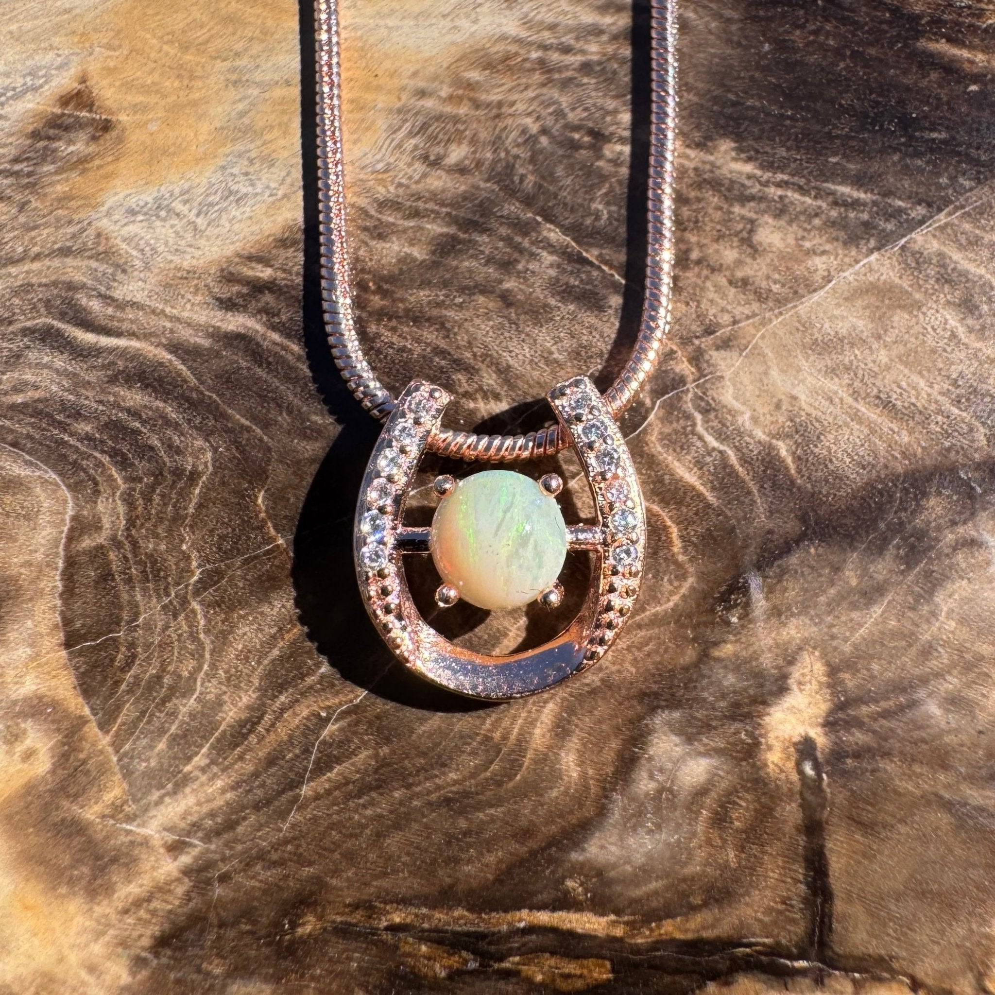 1.1ct Coober Pedy Opal Pendant Necklace ~ 'Kanku Green' | Rose Gold Coated 925 Silver | Solid Australian Opal