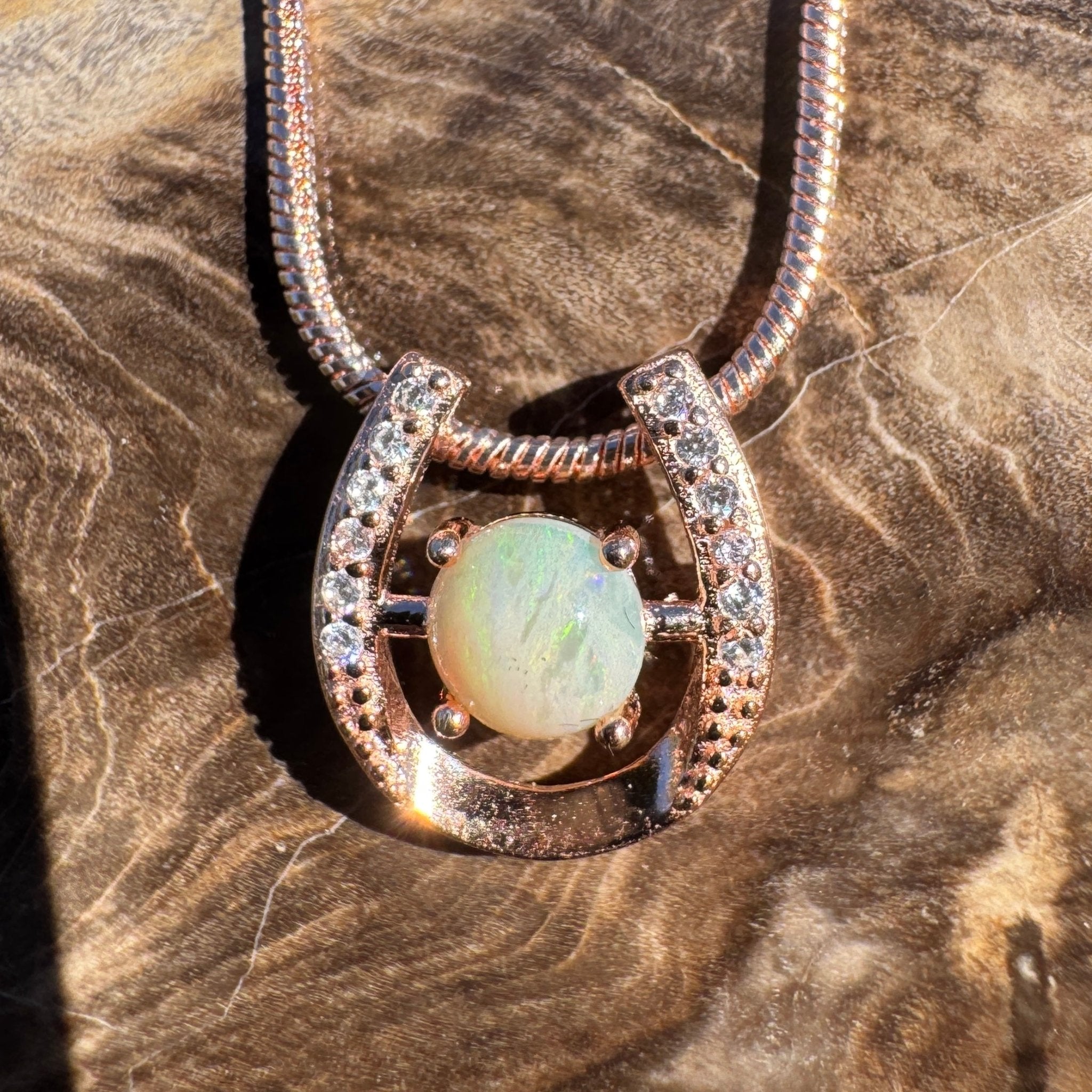 1.1ct Coober Pedy Opal Pendant Necklace ~ 'Kanku Green' | Rose Gold Coated 925 Silver | Solid Australian Opal