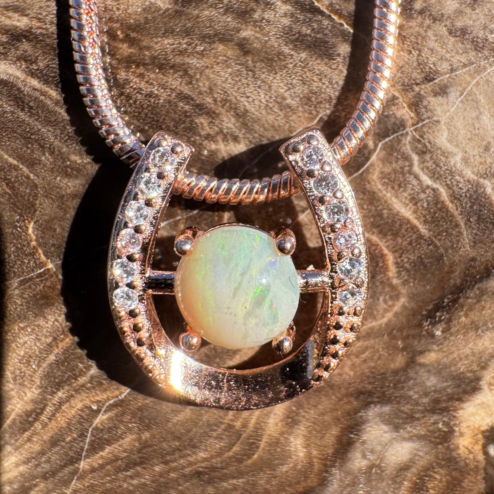 1.1ct Coober Pedy Opal Pendant Necklace ~ 'Kanku Green' | Rose Gold Coated 925 Silver | Solid Australian Opal