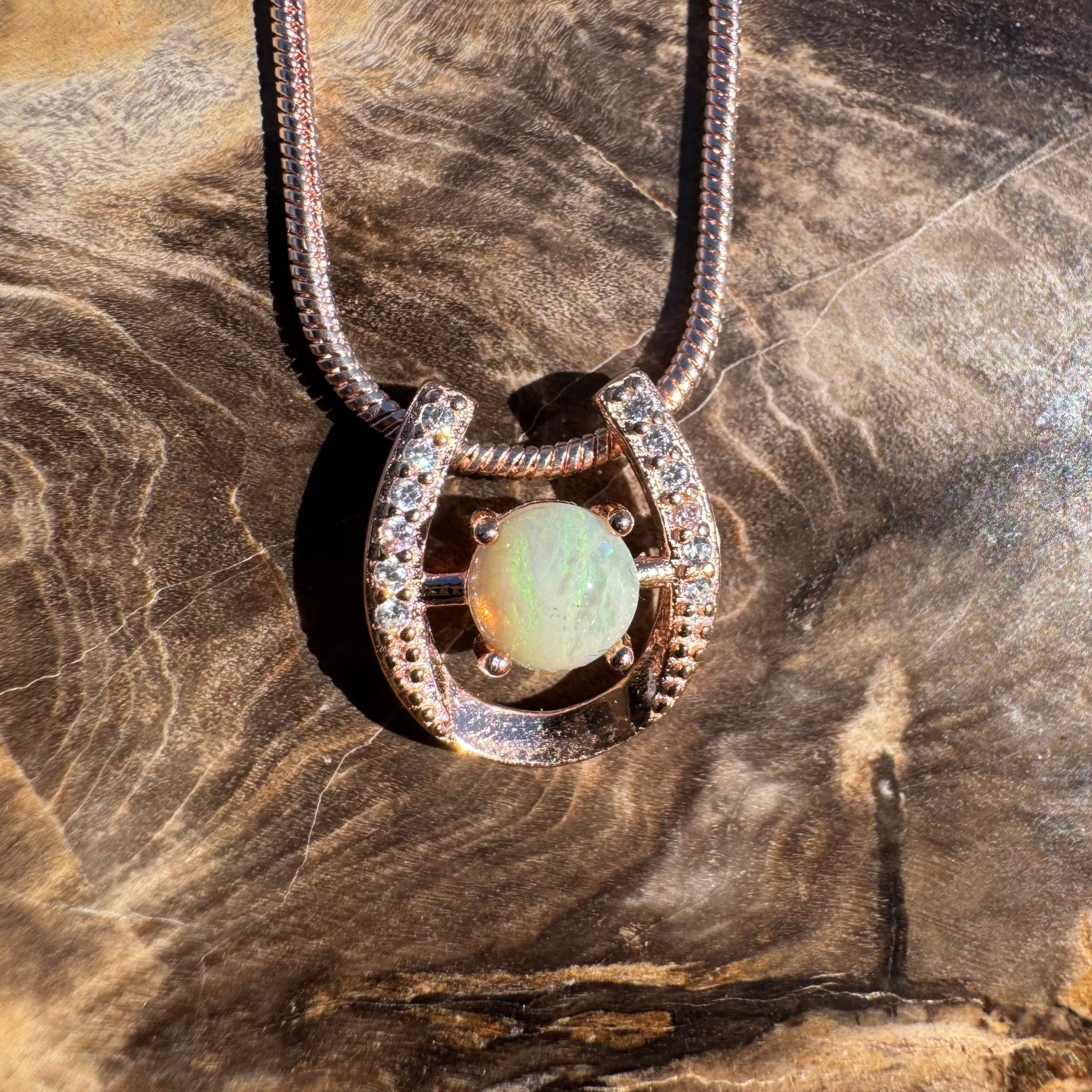 1.1ct Coober Pedy Opal Pendant Necklace ~ 'Kanku Green' | Rose Gold Coated 925 Silver | Solid Australian Opal