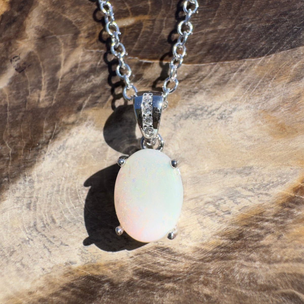 1.1ct Coober Pedy Opal Pendant Necklace ~ 'Kilda Shimmer~' | 925 Sterling Silver | Solid Australian Opal