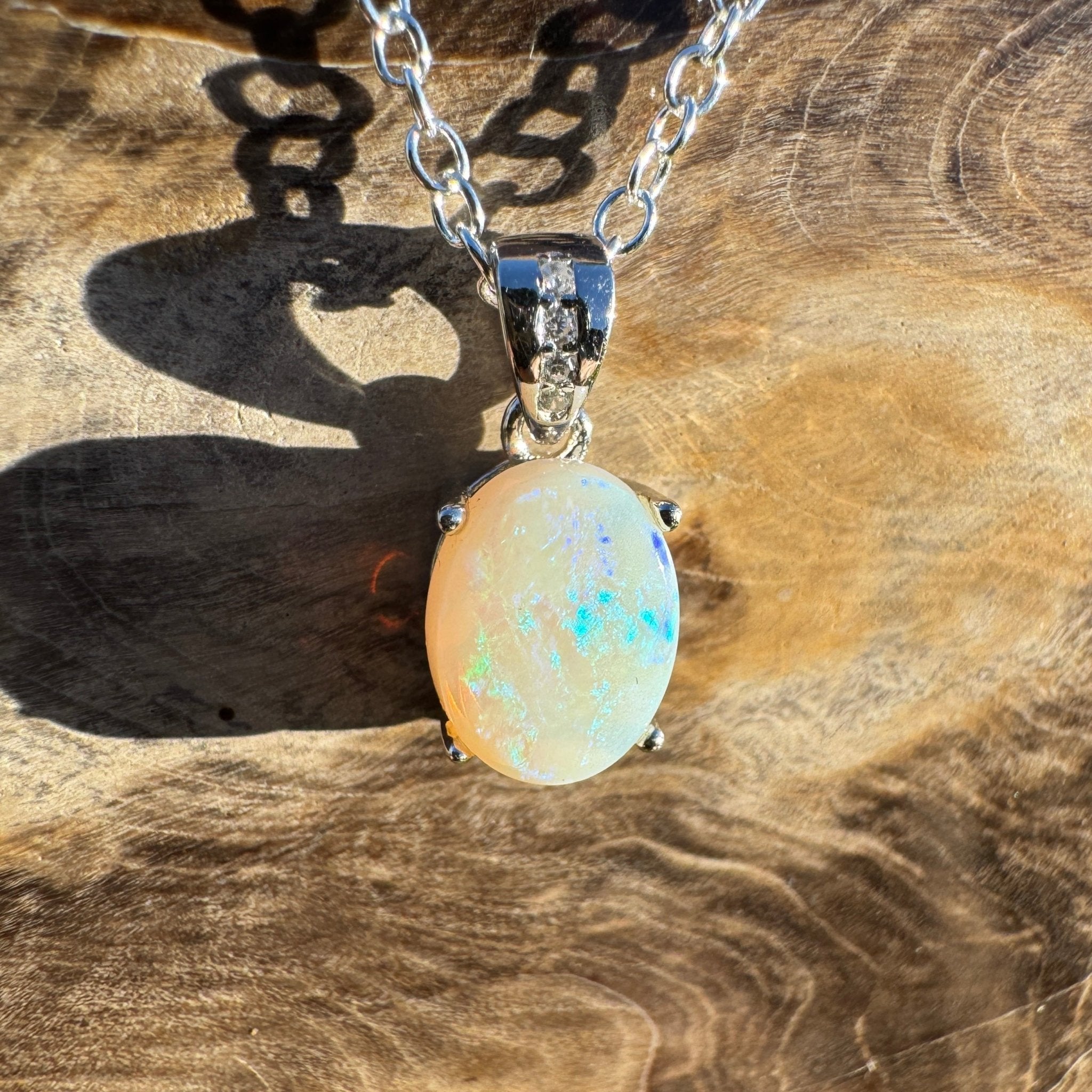 1.1ct Coober Pedy Opal Pendant Necklace ~ 'Turquoise Bay Twinkle ~' | 925 Sterling Silver | Solid Australian Opal