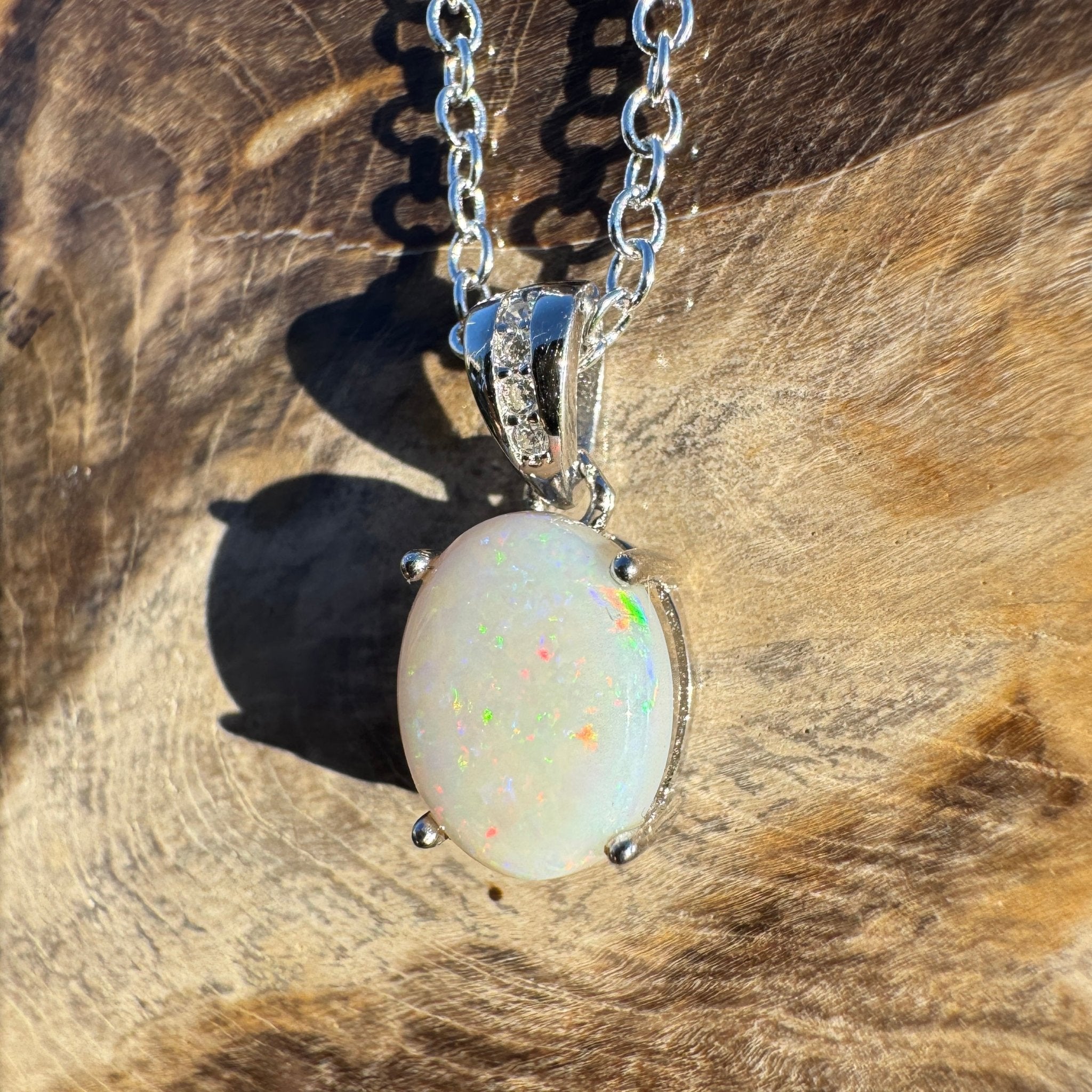 1.1ct Coober Pedy Opal Pendant Necklace ~ 'Whitehaven Wonder ~' | 925 Sterling Silver | Solid Australian Opal