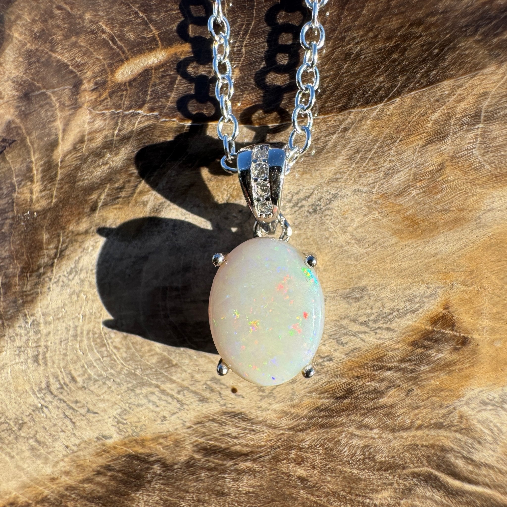 1.1ct Coober Pedy Opal Pendant Necklace ~ 'Whitehaven Wonder ~' | 925 Sterling Silver | Solid Australian Opal