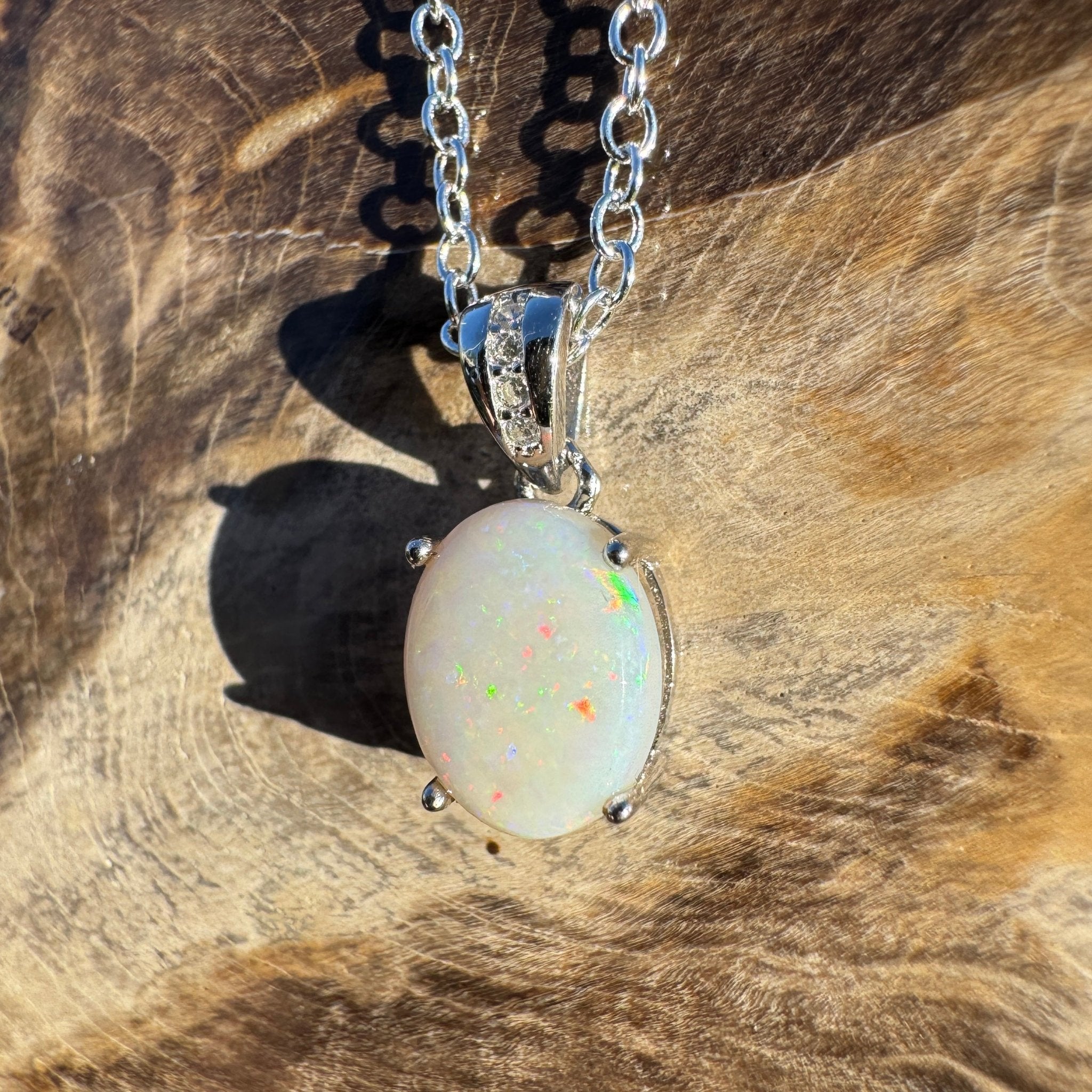 1.1ct Coober Pedy Opal Pendant Necklace ~ 'Whitehaven Wonder ~' | 925 Sterling Silver | Solid Australian Opal