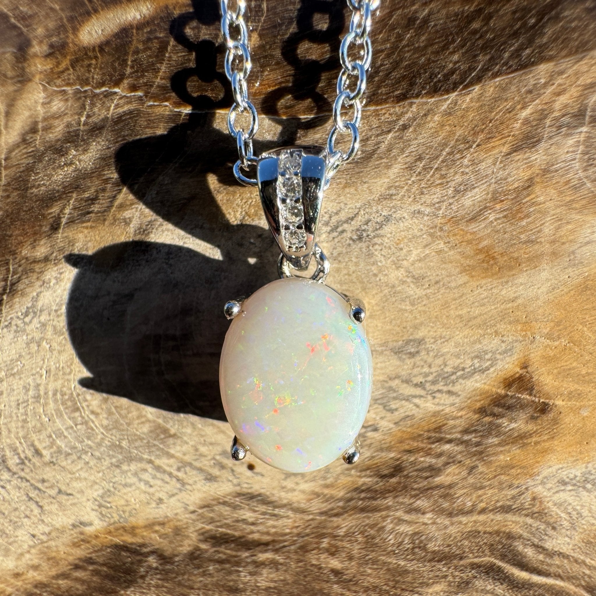 1.1ct Coober Pedy Opal Pendant Necklace ~ 'Whitehaven Wonder ~' | 925 Sterling Silver | Solid Australian Opal