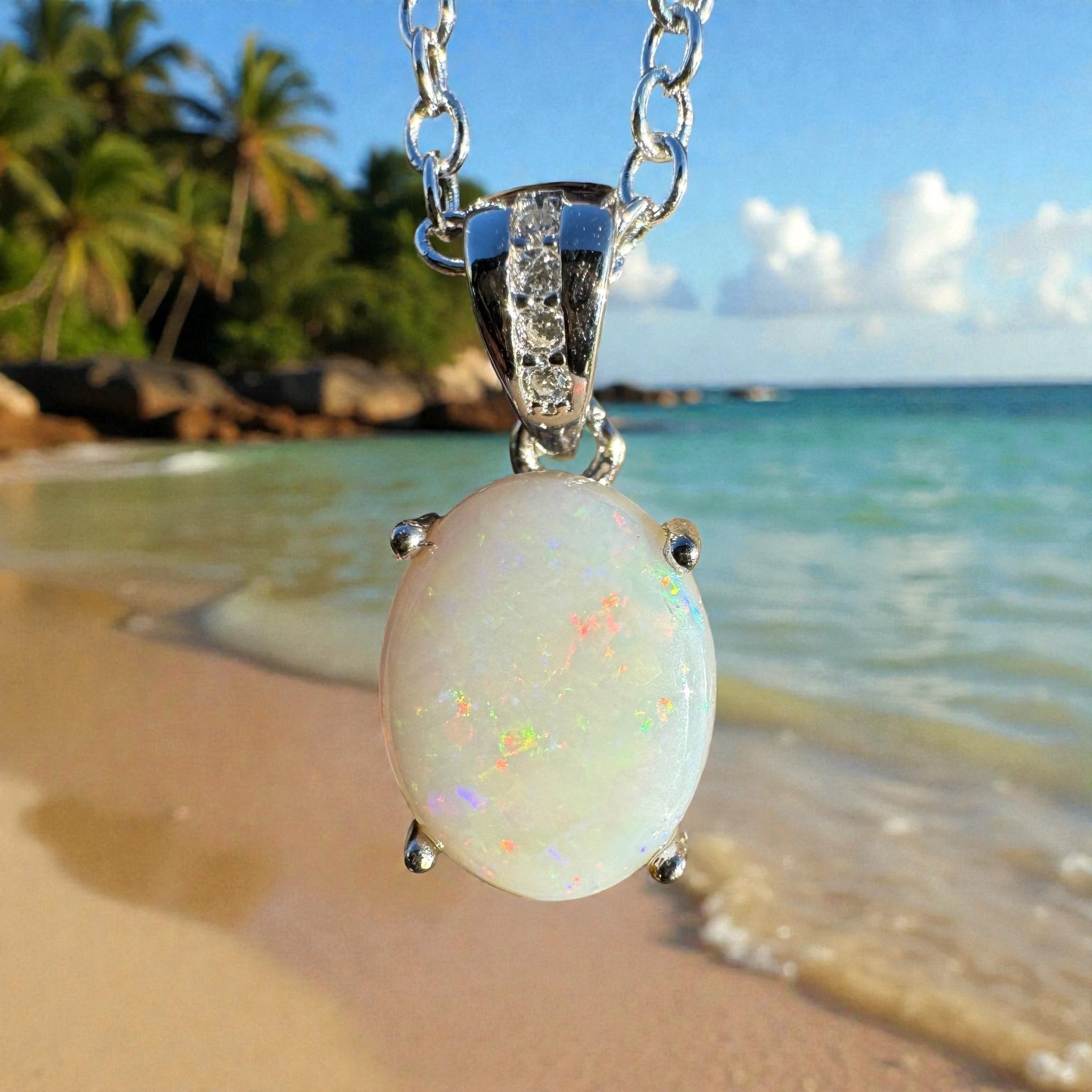 1.1ct Coober Pedy Opal Pendant Necklace ~ 'Whitehaven Wonder ~' | 925 Sterling Silver | Solid Australian Opal