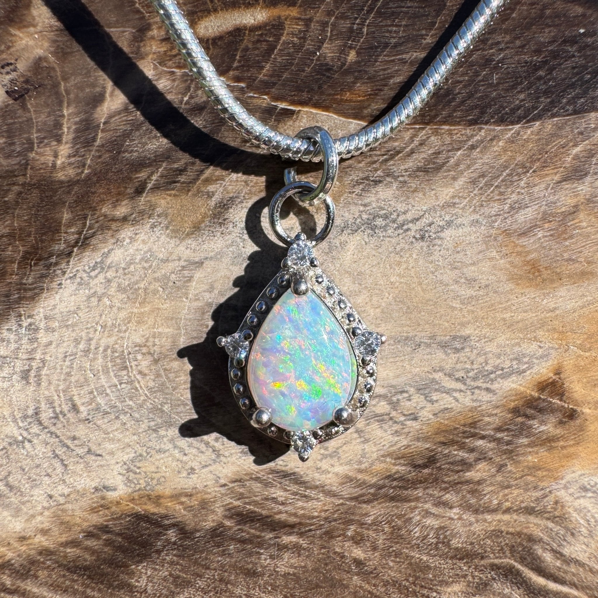 1.1ct Coober Pedy Opal Pendant Necklace ~ 'Wineglass Bay Whisper ~' | 925 Sterling Silver | Solid Australian Opal