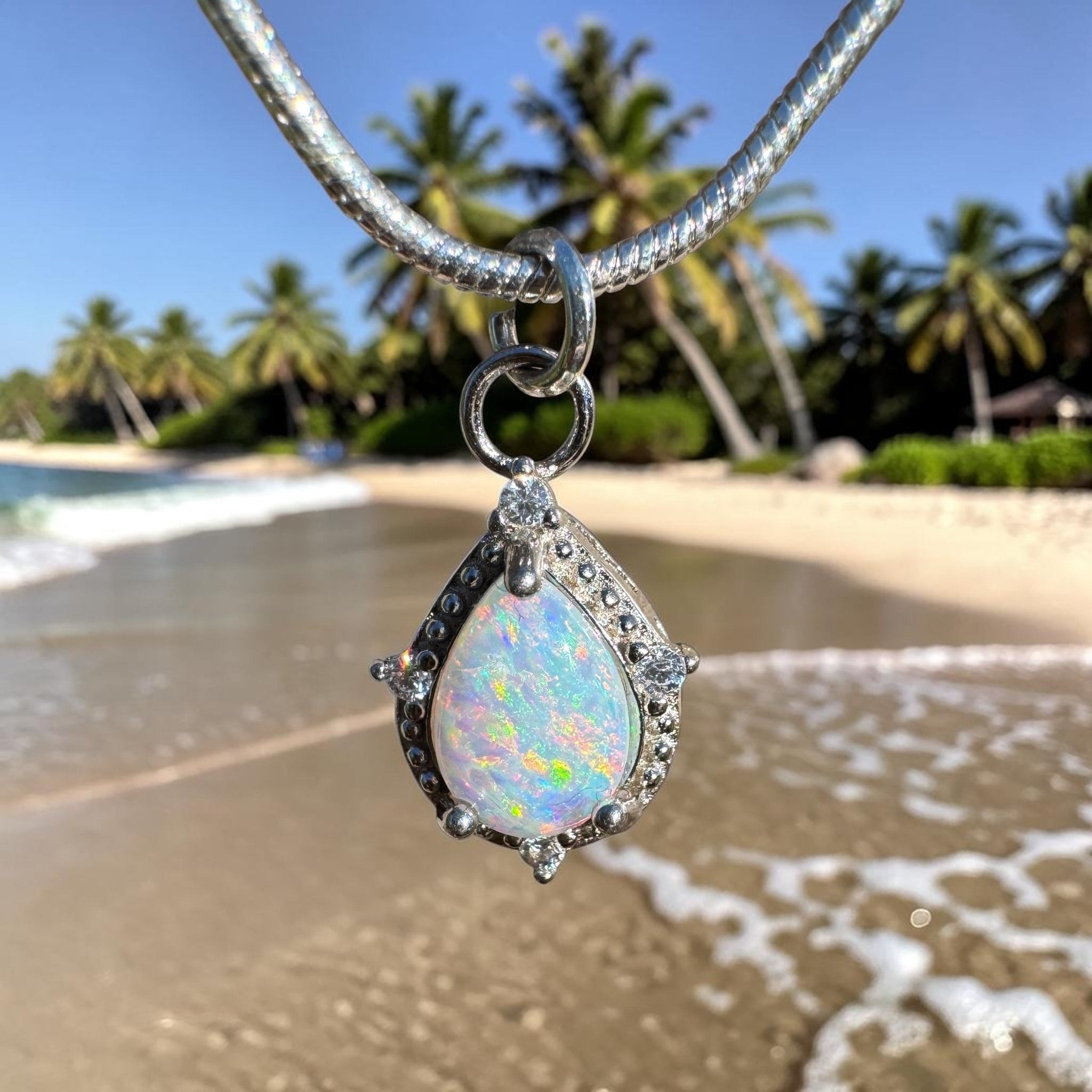 1.1ct Coober Pedy Opal Pendant Necklace ~ 'Wineglass Bay Whisper ~' | 925 Sterling Silver | Solid Australian Opal