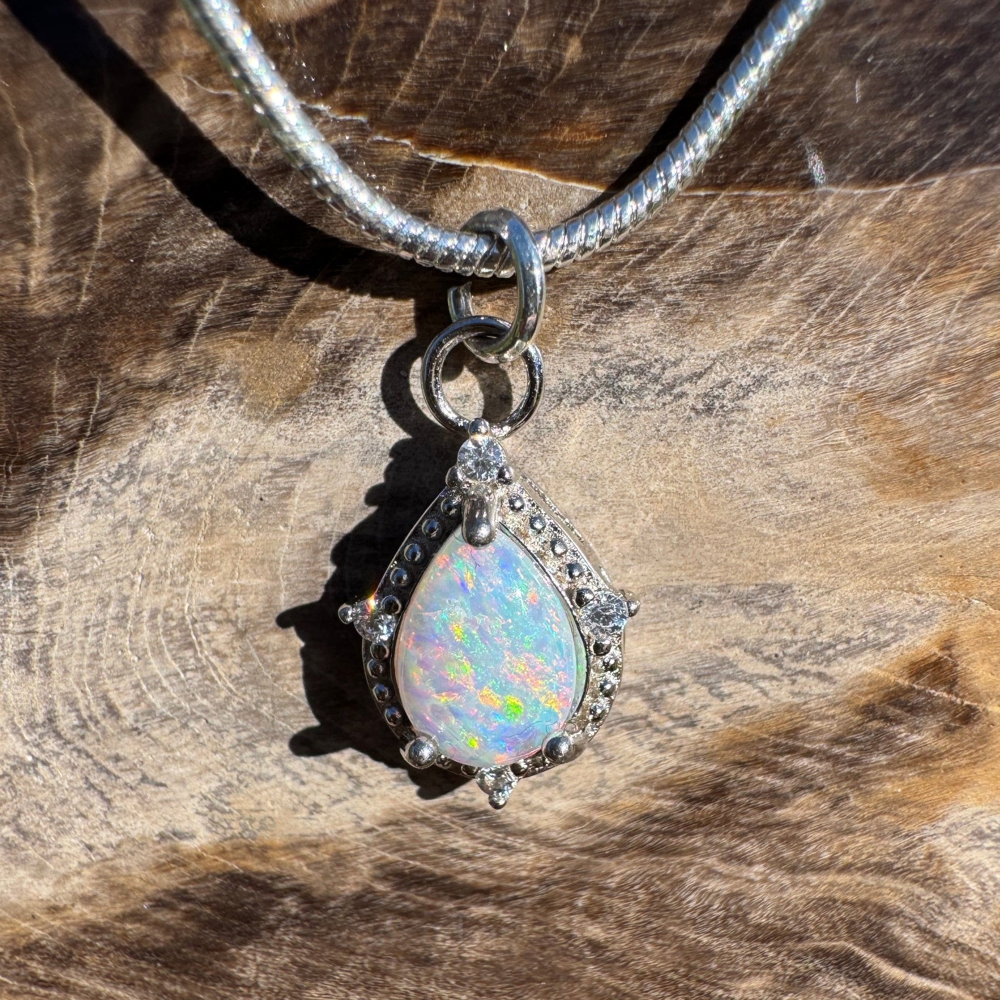 1.1ct Coober Pedy Opal Pendant Necklace ~ 'Wineglass Bay Whisper ~' | 925 Sterling Silver | Solid Australian Opal
