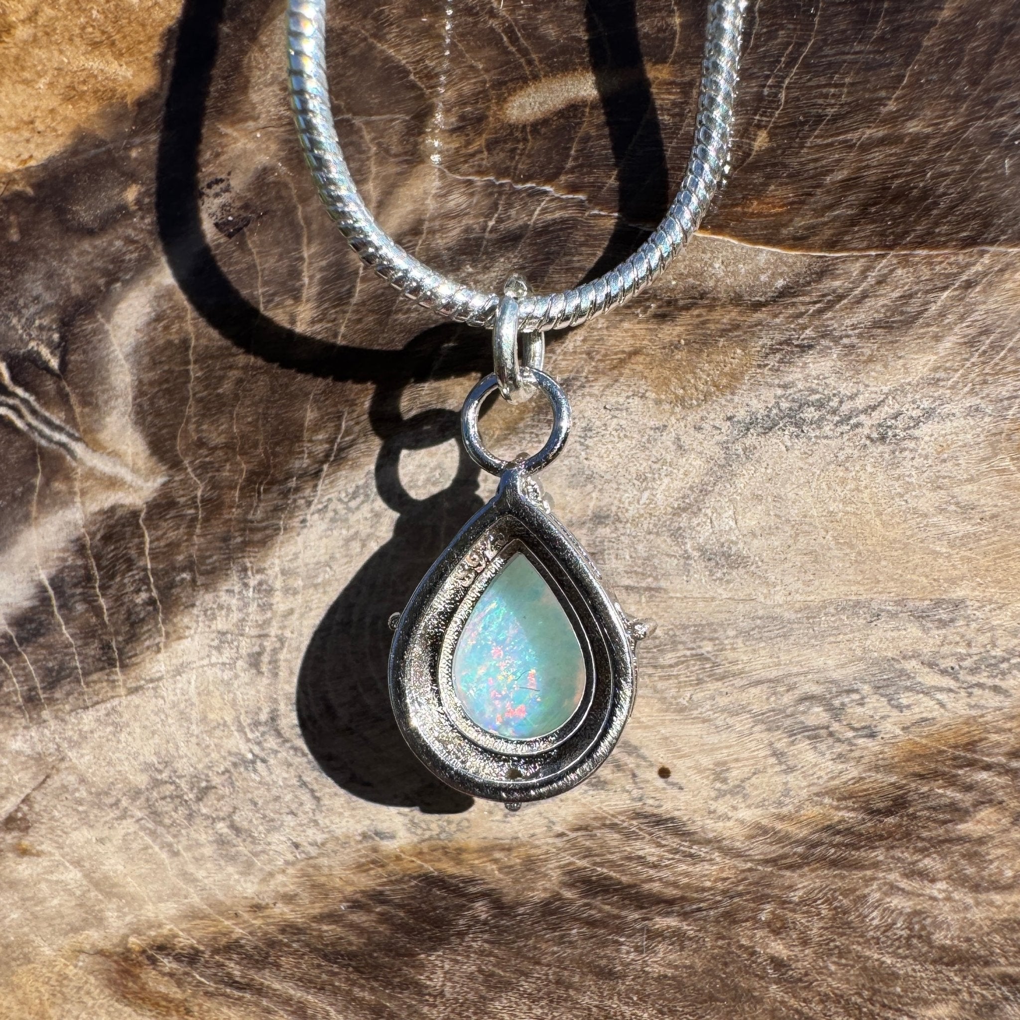 1.1ct Coober Pedy Opal Pendant Necklace ~ 'Wineglass Bay Whisper ~' | 925 Sterling Silver | Solid Australian Opal