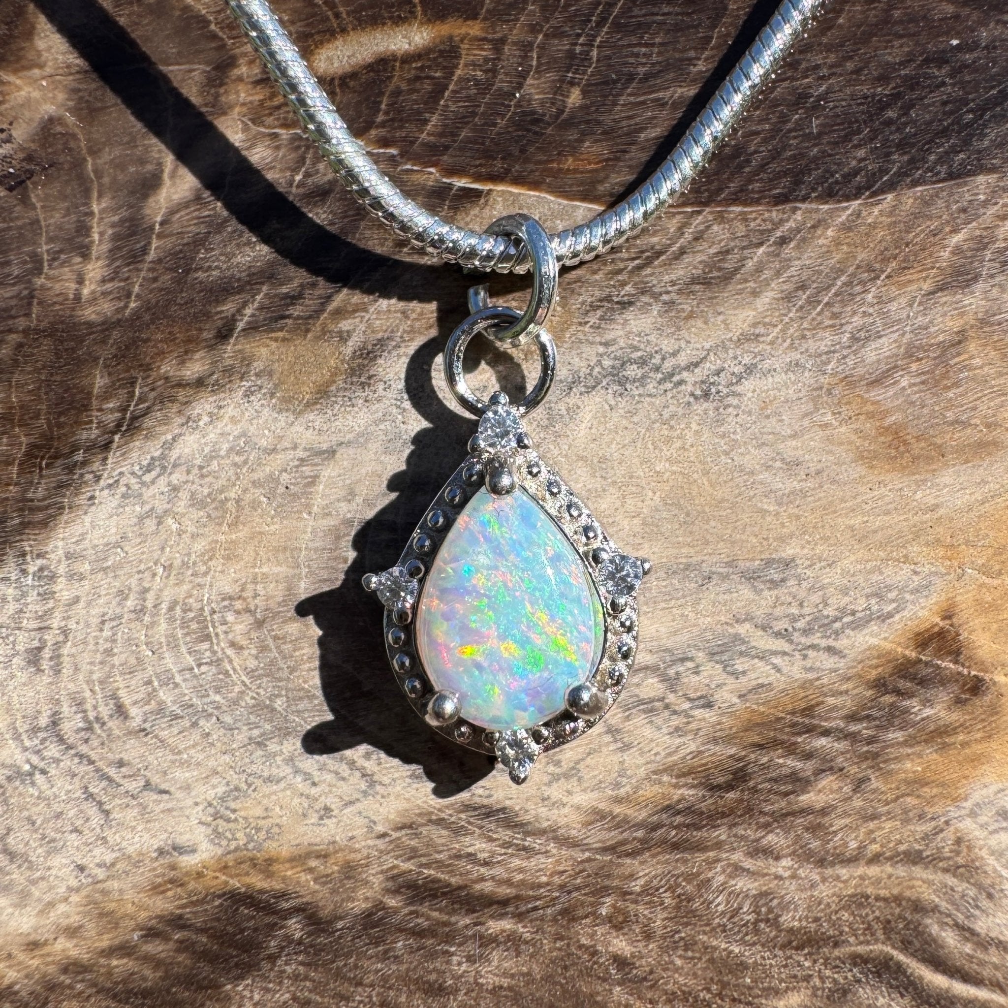 1.1ct Coober Pedy Opal Pendant Necklace ~ 'Wineglass Bay Whisper ~' | 925 Sterling Silver | Solid Australian Opal