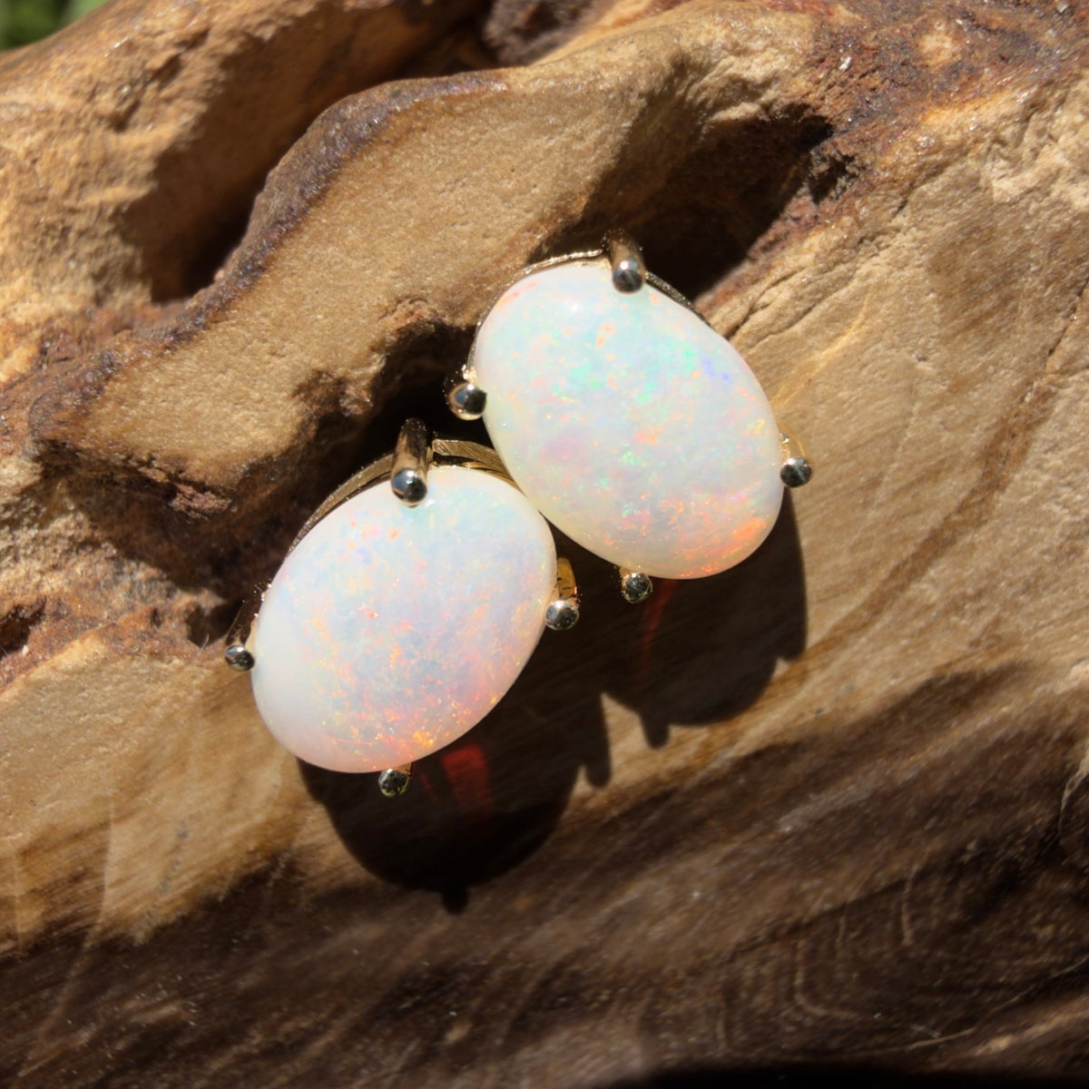 1.1ct Coober Pedy Opal Stud Earrings ~ 'Coolgardie Glow' | 9ct Yellow Gold | Solid Australian Opal
