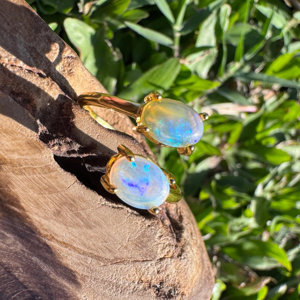 1.1ct Lightning Ridge Crystal Opal Ring ~ 'Mount Morgan Twin Gold' | Yellow Gold Coated 925 Sterling Silver | Solid Australian Opal
