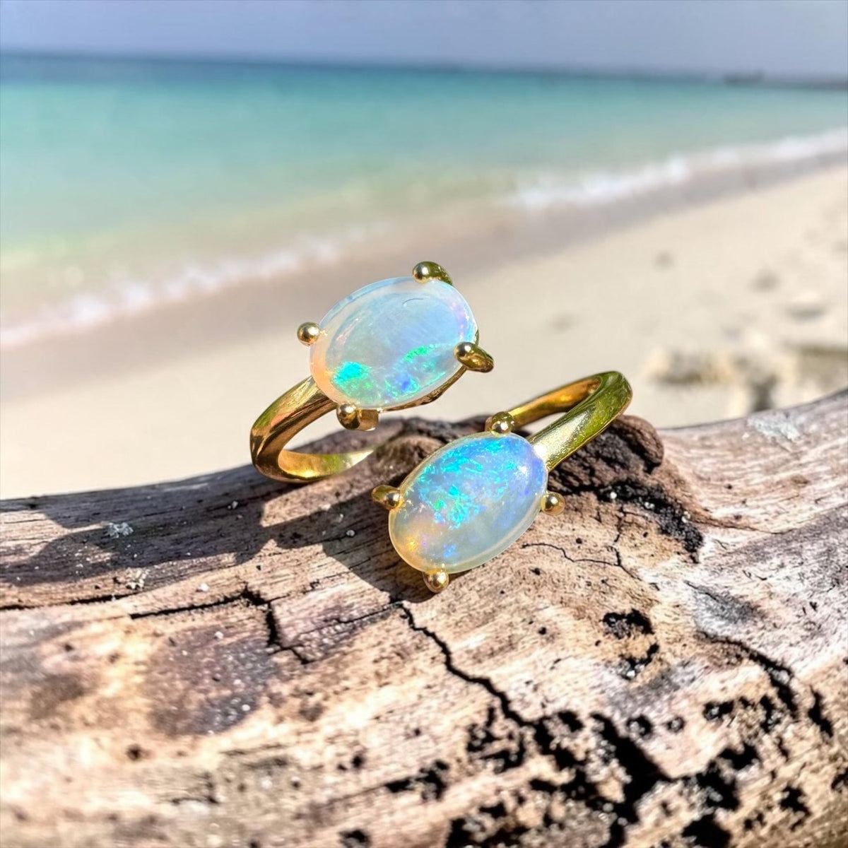1.1ct Lightning Ridge Crystal Opal Ring ~ 'Mount Morgan Twin Gold' | Yellow Gold Coated 925 Sterling Silver | Solid Australian Opal