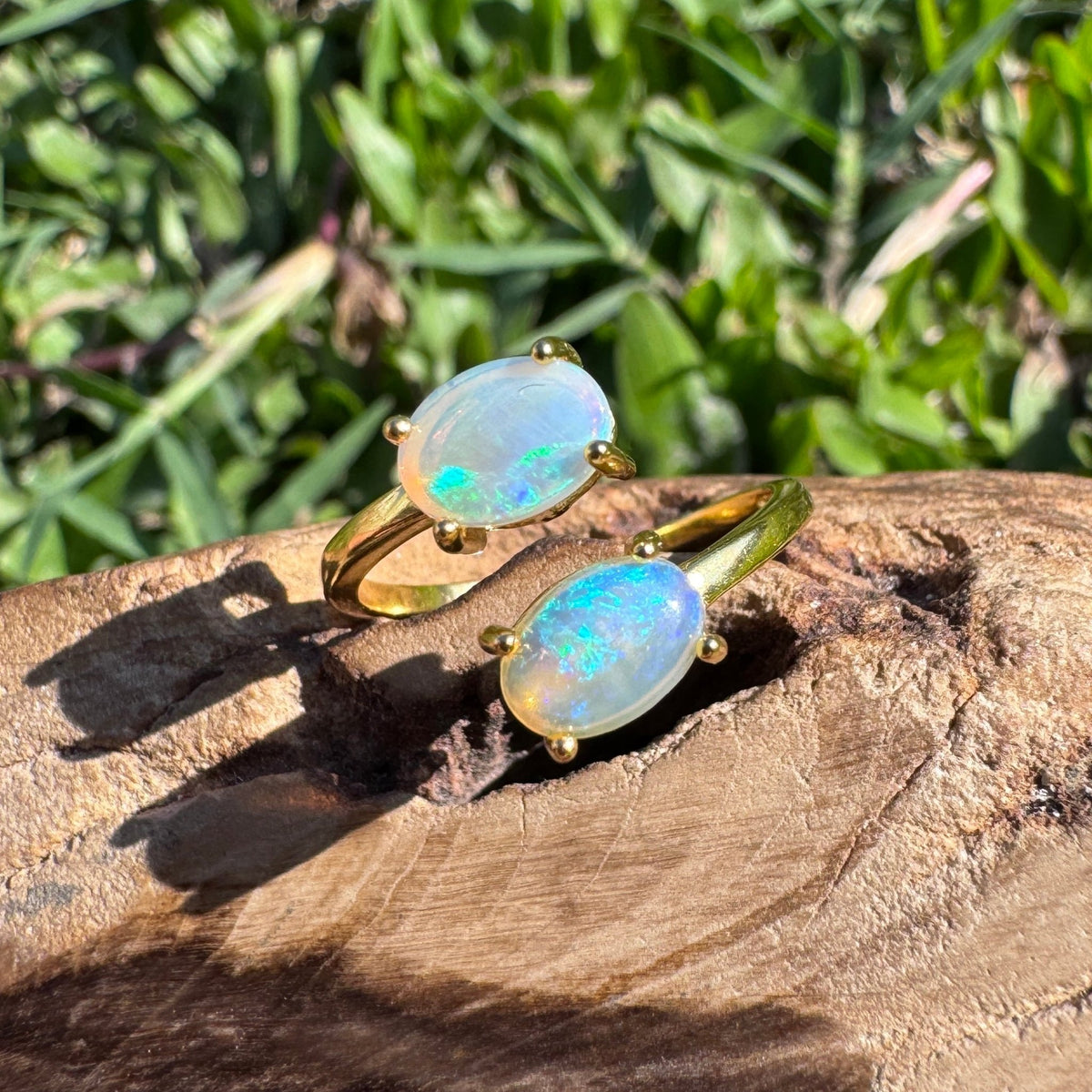 1.1ct Lightning Ridge Crystal Opal Ring ~ 'Mount Morgan Twin Gold' | Yellow Gold Coated 925 Sterling Silver | Solid Australian Opal