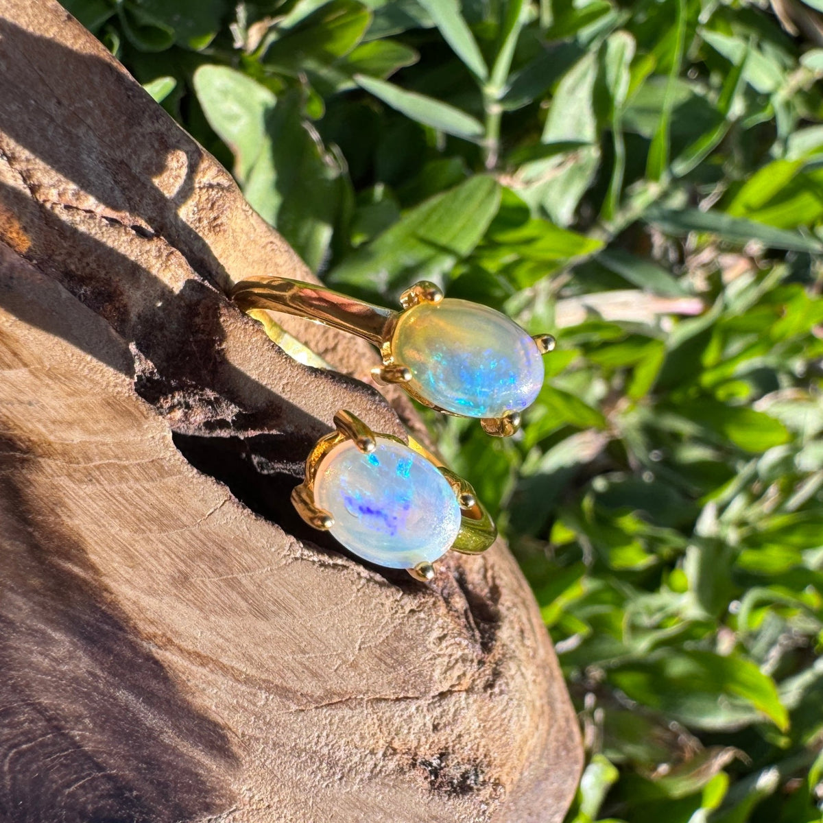 1.1ct Lightning Ridge Crystal Opal Ring ~ 'Mount Morgan Twin Gold' | Yellow Gold Coated 925 Sterling Silver | Solid Australian Opal