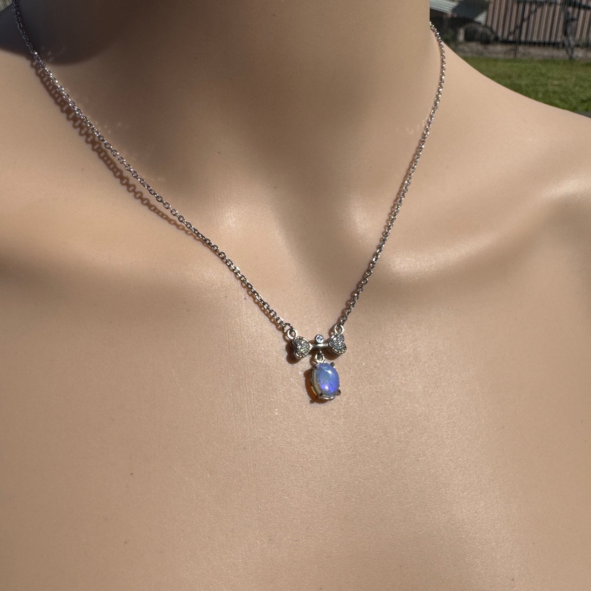 1.1ct Lightning Ridge Opal & Cubic Zirconia Pendant Necklace ~ 'Port Douglas Dream' | 925 Sterling Silver | Solid Australian Opal