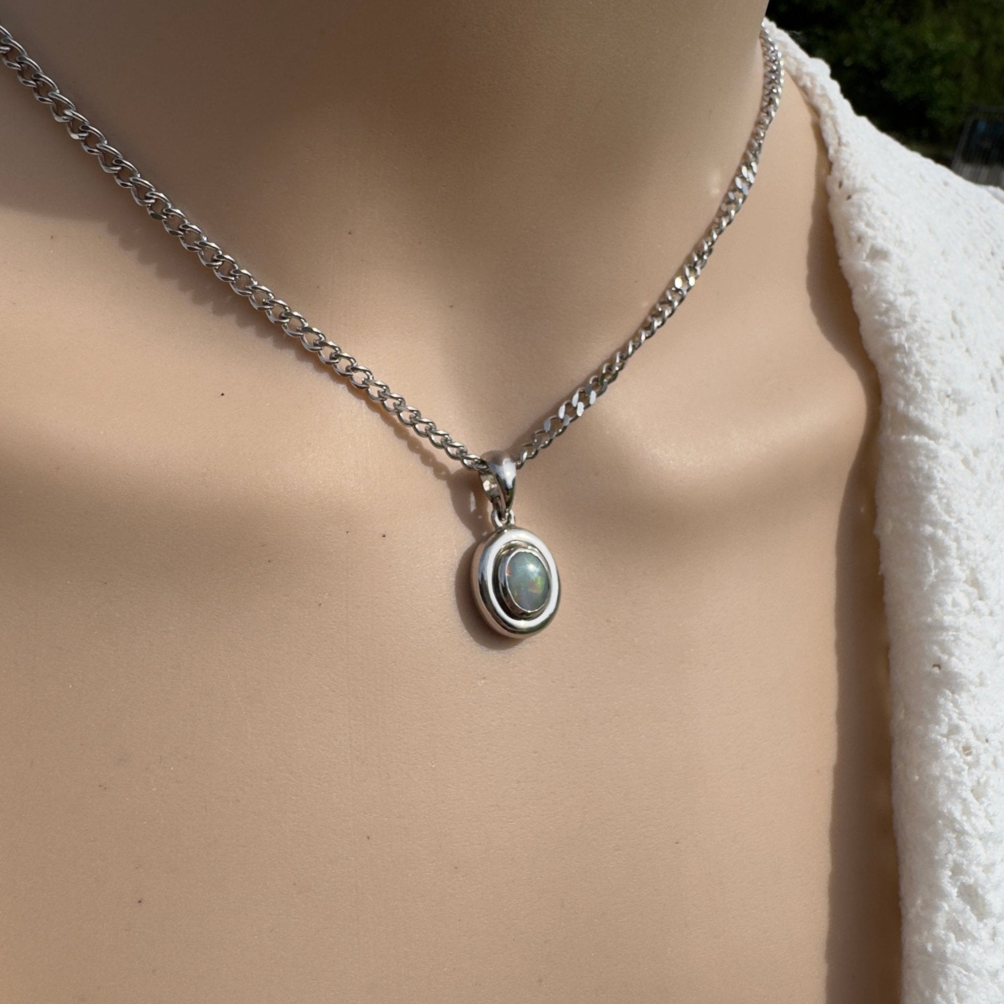 1.1ct Lightning Ridge Opal Pendant Necklace ~ 'Moonbi Range Halo' | 925 Sterling Silver | Solid Australian Opal